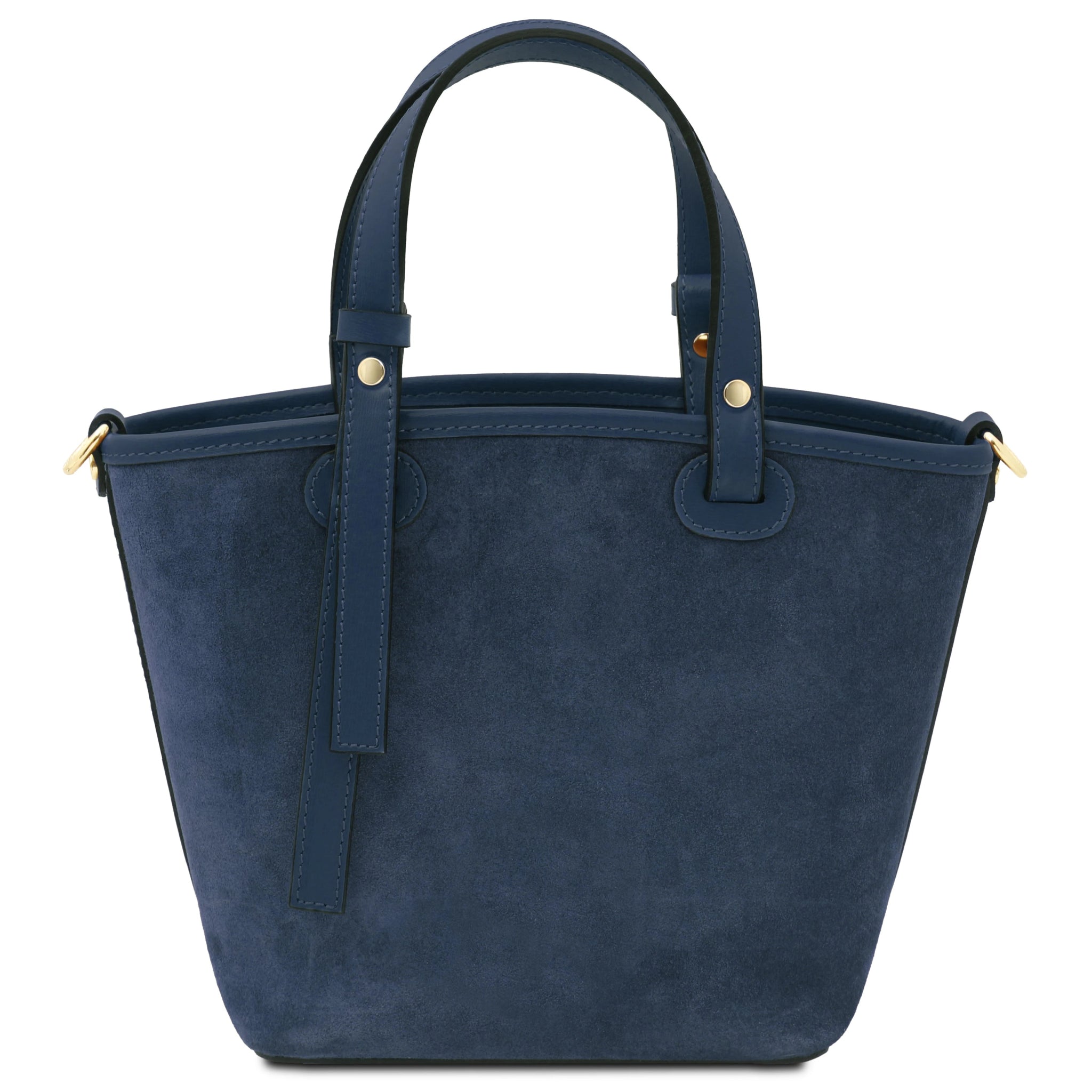 Back view Glacette Suede Leather Bucket bag in Dark Blue