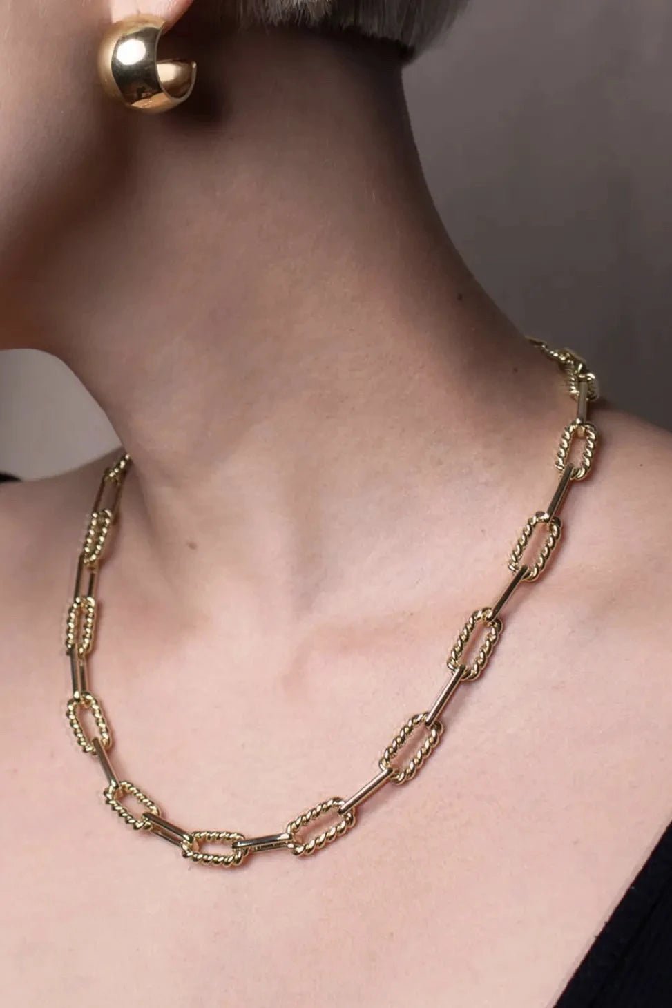 Gold Fill Twisted Paperclip Chain Necklace on a model