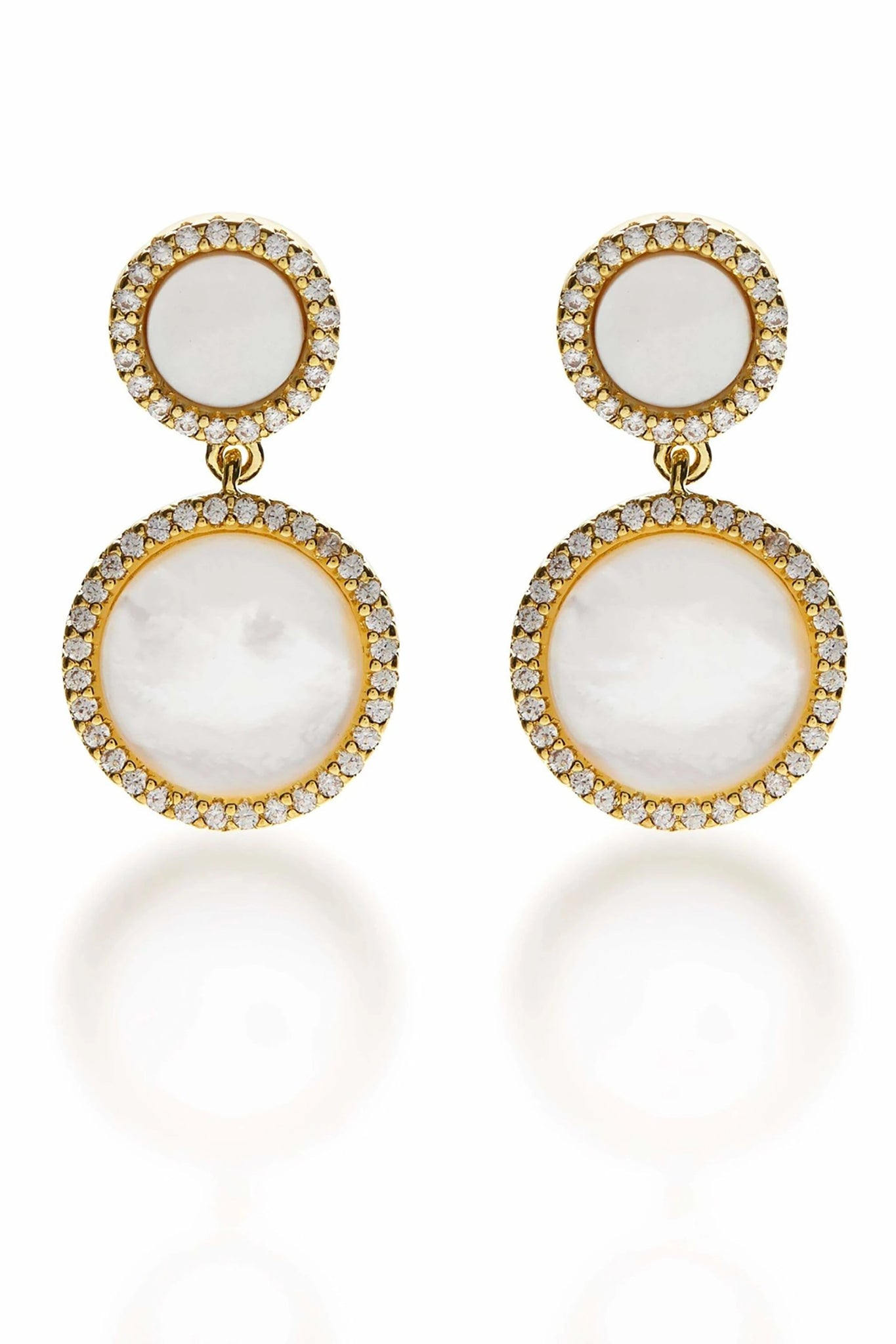 Gold Mother of Pearl Drop Earrings on a white background - L'Atelier Global