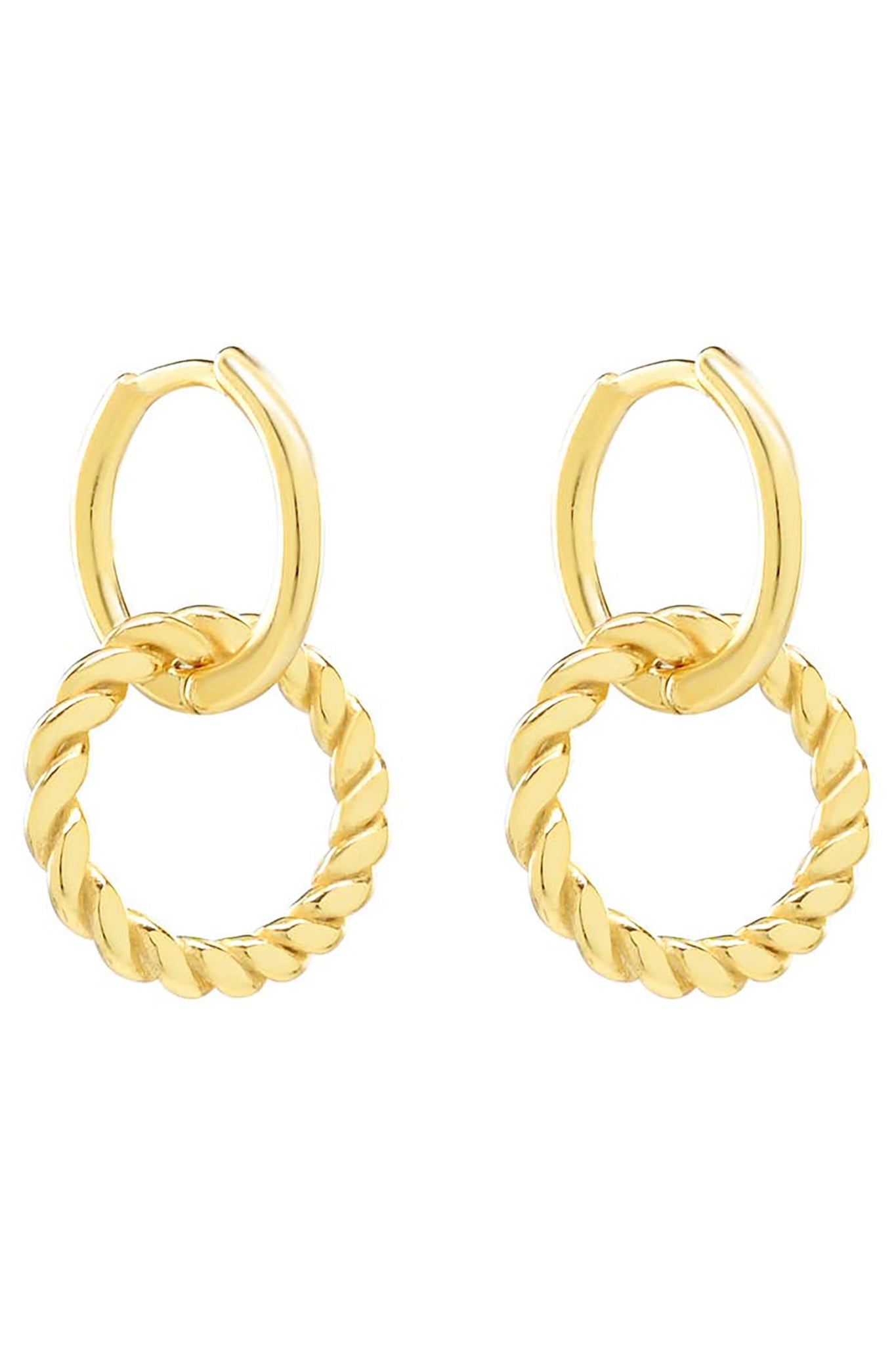 Gold Vermeil Circle Dangle Earrings on a white background