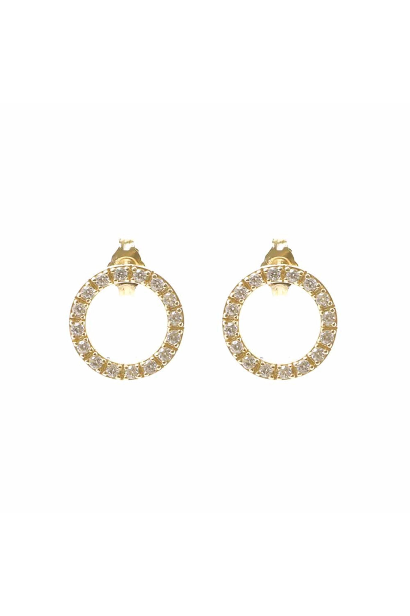 Golden Circle of Life Zirconia Earrings on a white background- L'Atelier Global