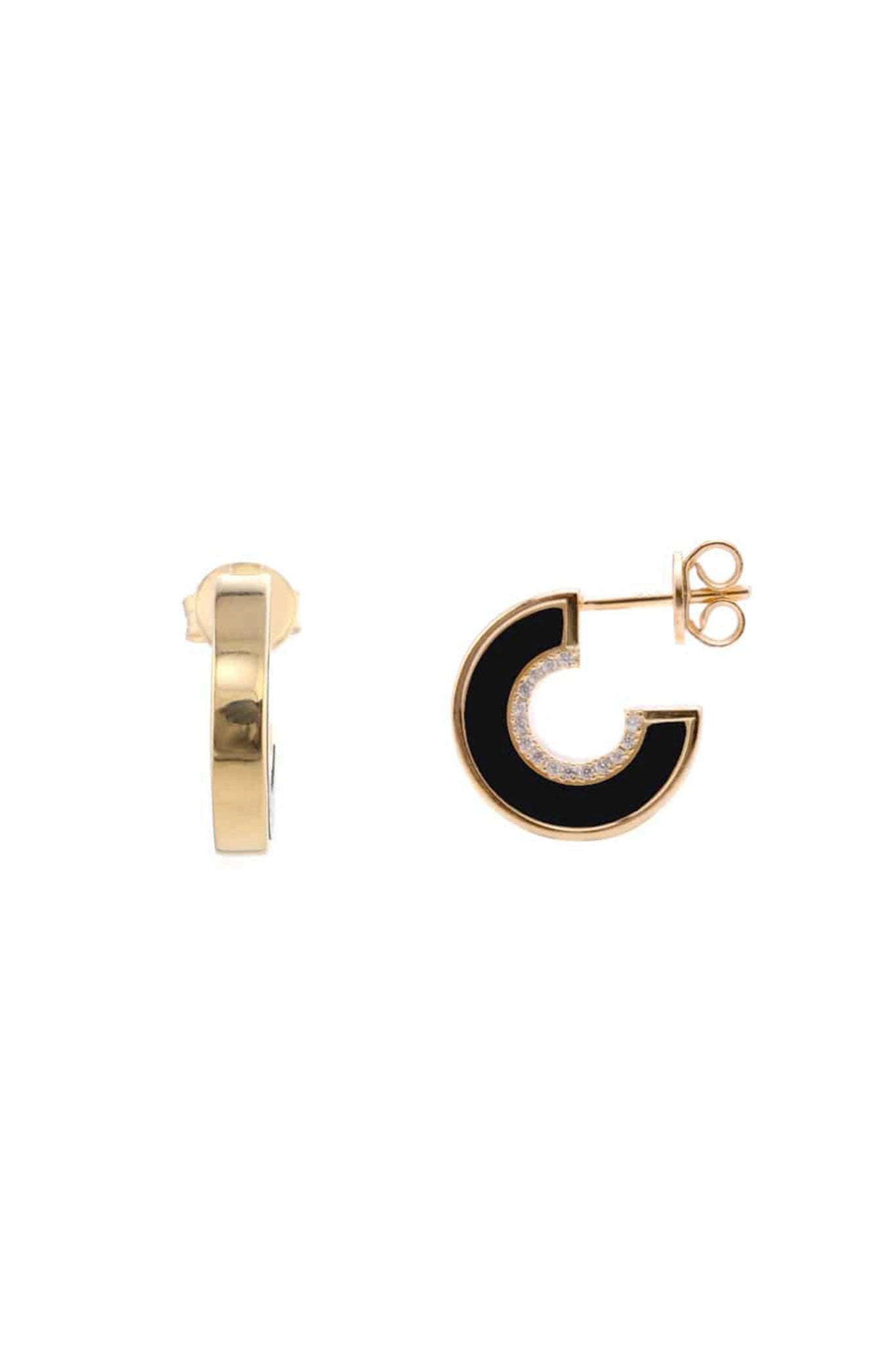 Golden Onyx White Zirconium Stud Hoop Earrings on a white background
