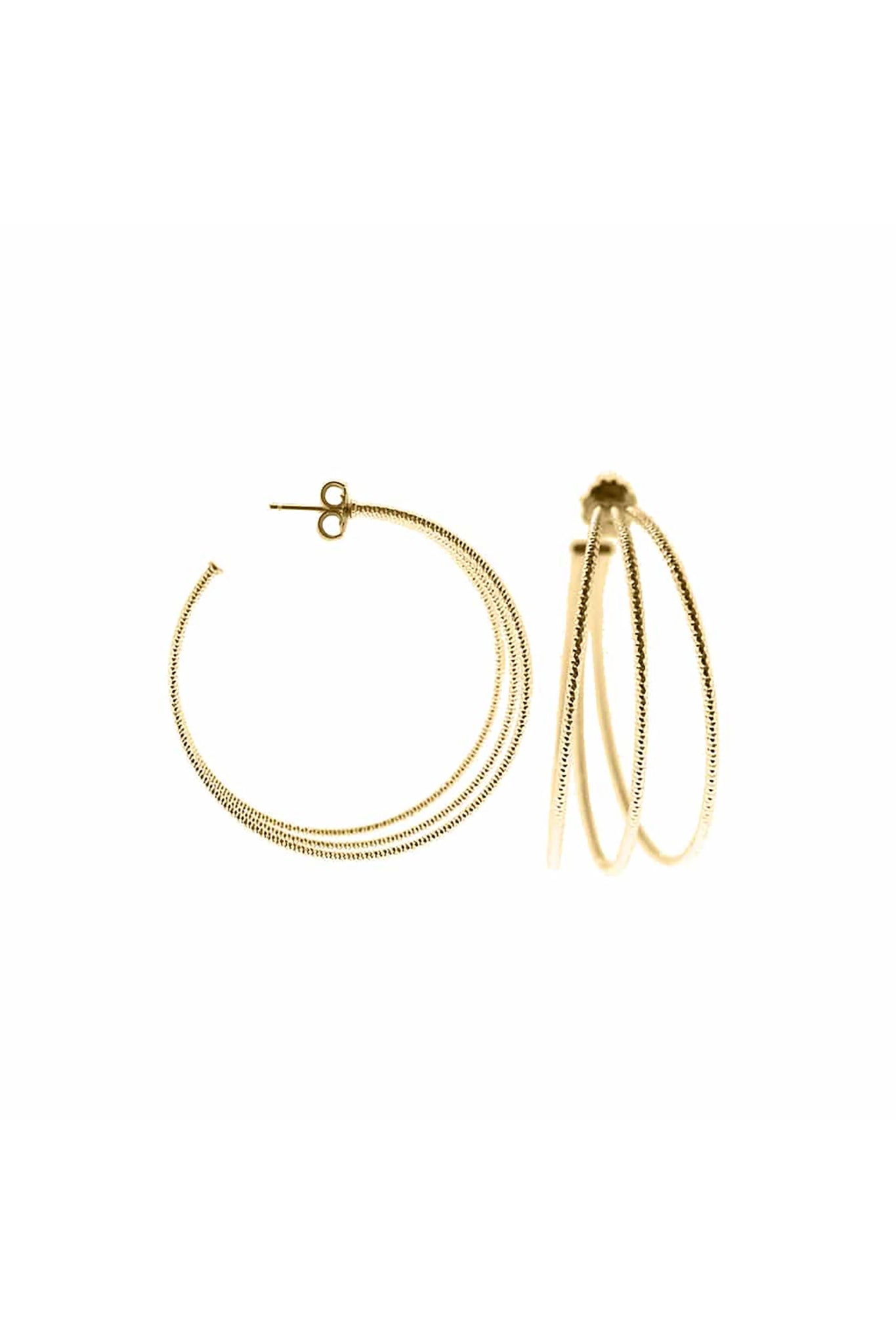 Helena Triple Ring Gold Vermeil Hoop Earrings on a white background - L'Atelier Global