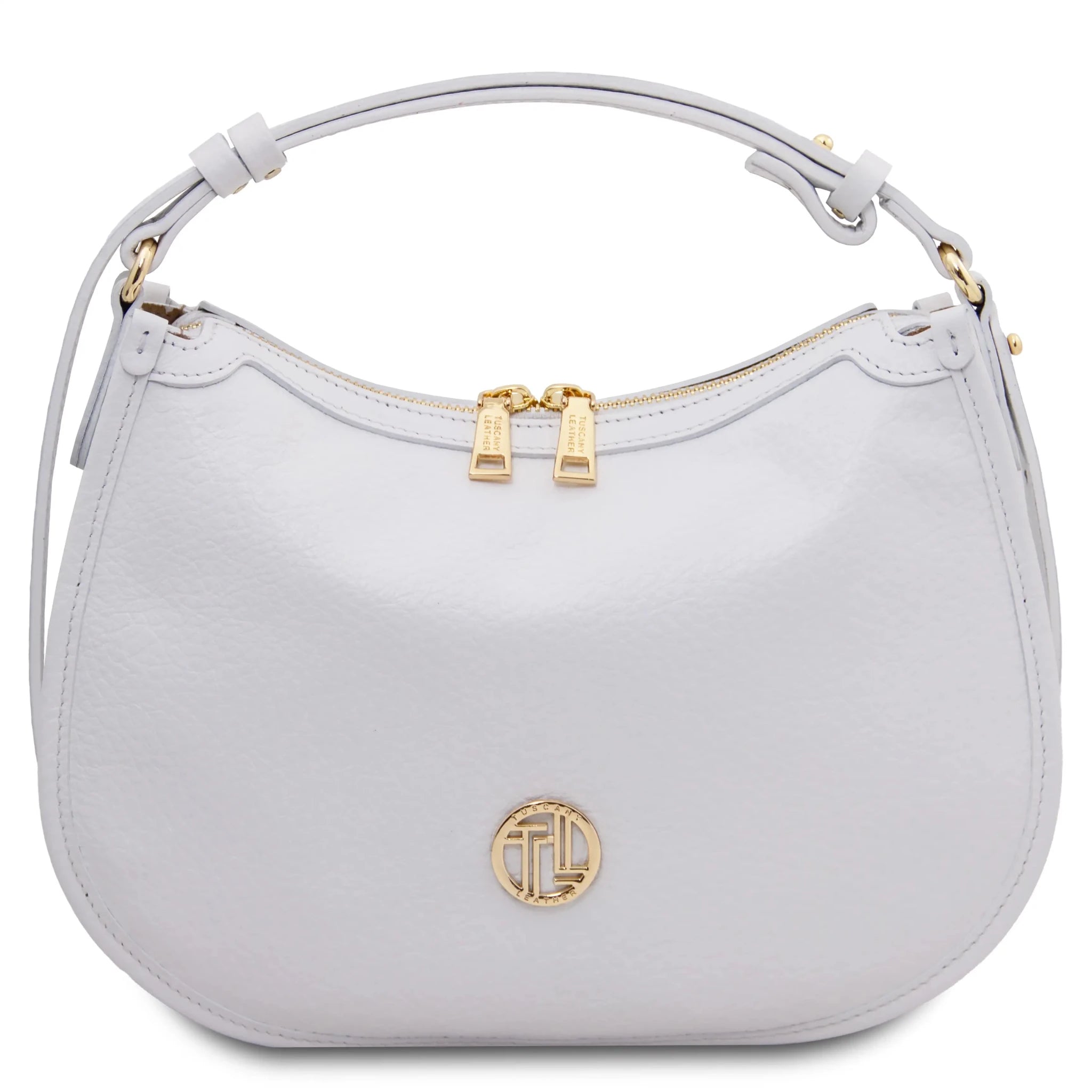 Front view Hoblò Soft Italian Leather Handbag in White