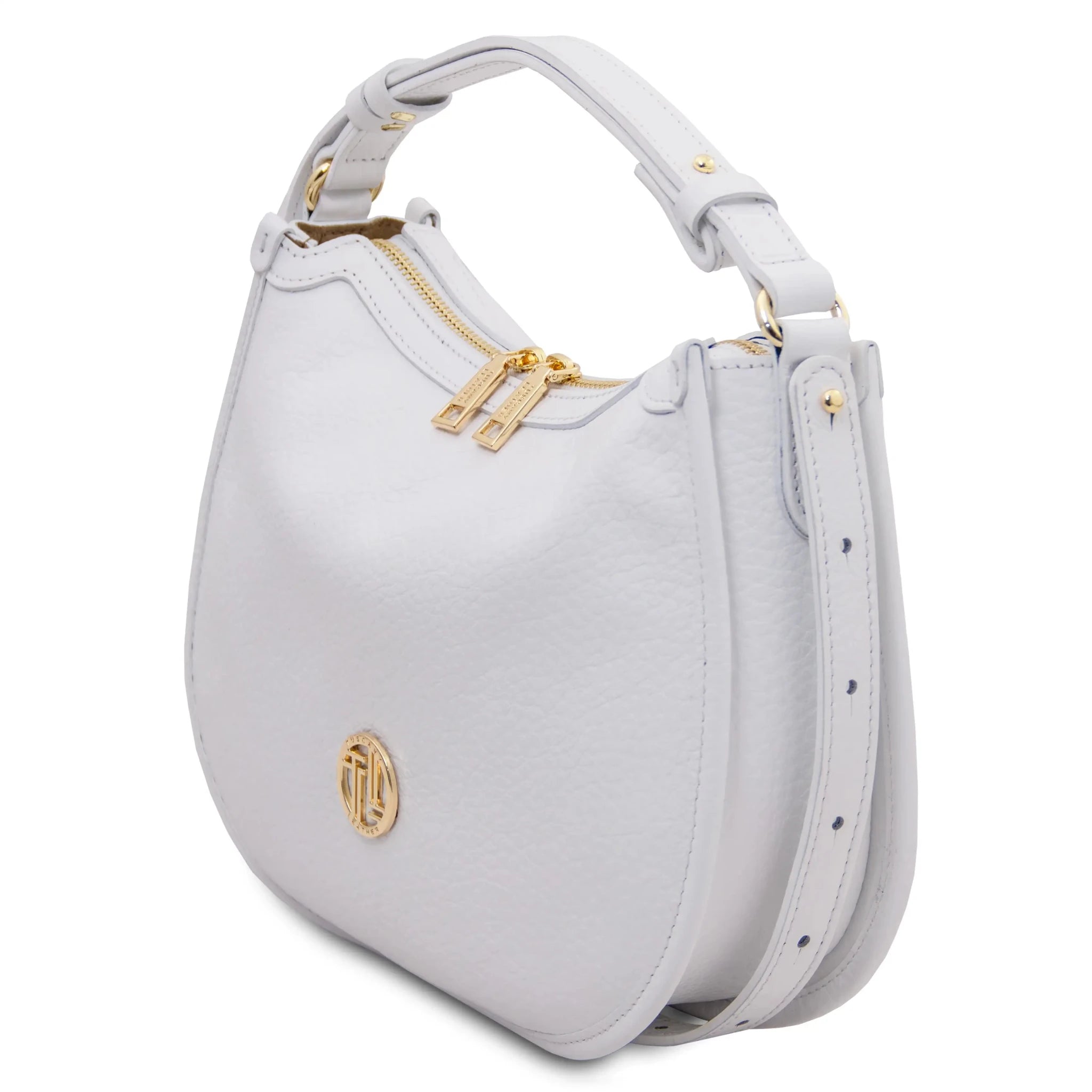 Front angled view Hoblò Soft Italian Leather Handbag in White
