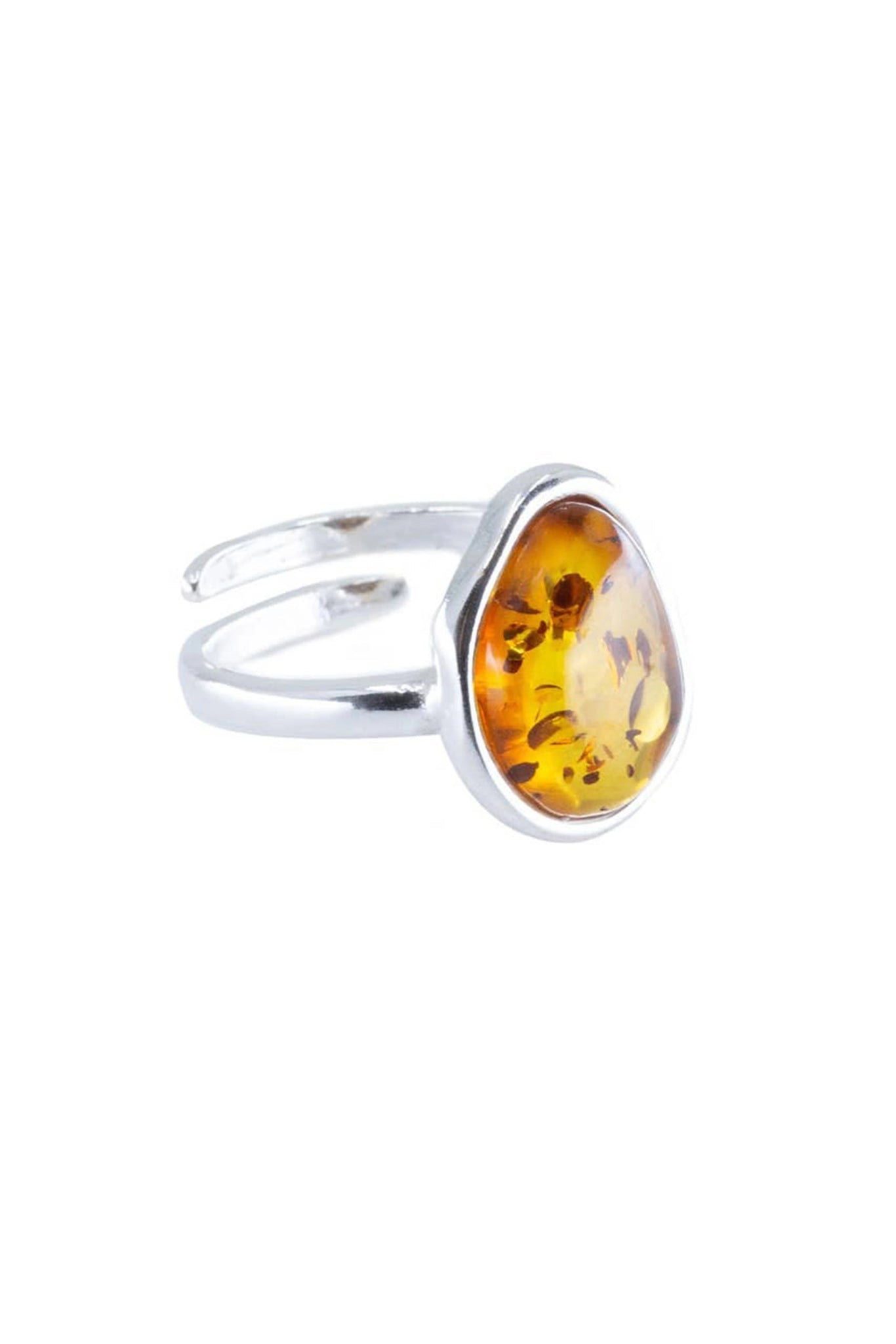 Honey Baltic Amber Element Solitaire Adjustable Ring on a white background
