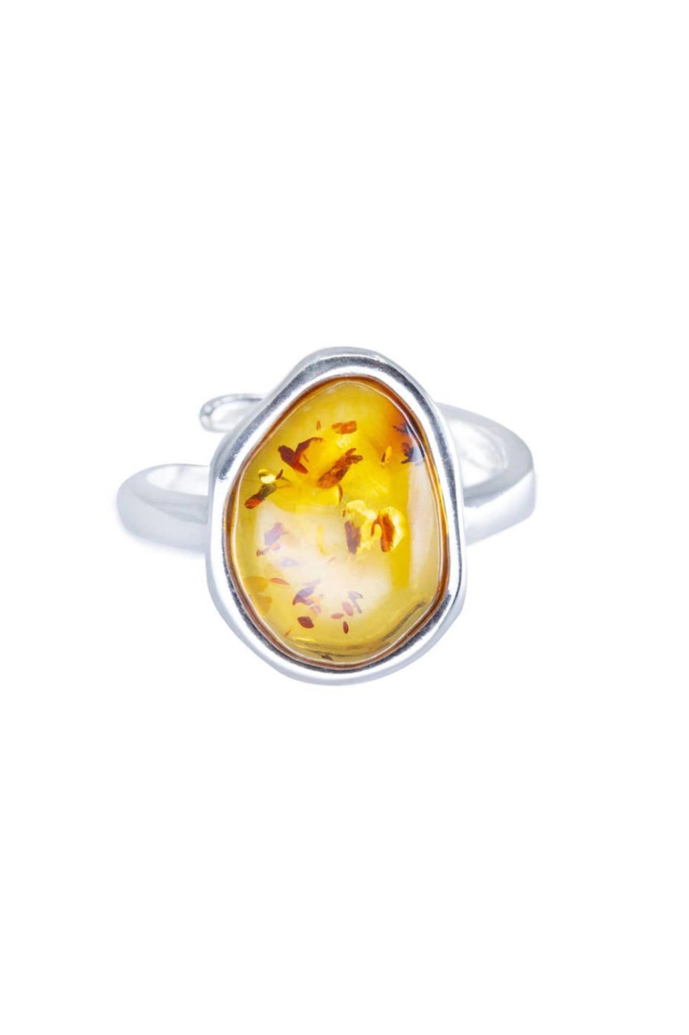 Honey Baltic Amber Element Solitaire Adjustable Ring on a white background