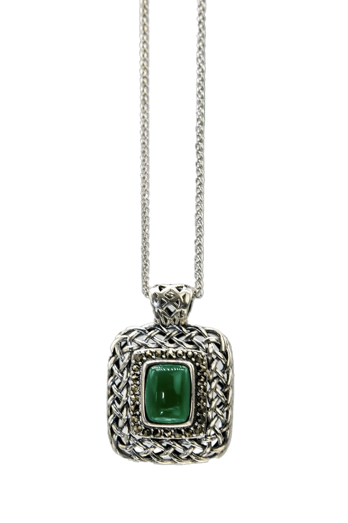 Irish Celtic Woven Agate Silver Necklace hanging on a white background