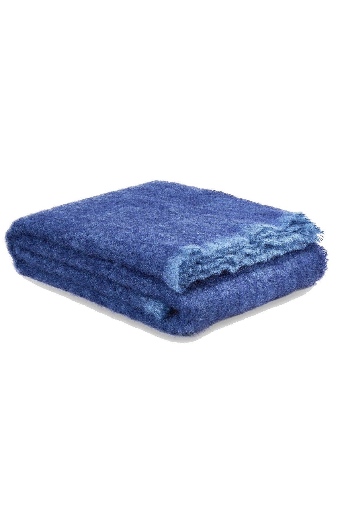 Irish Kilkenny Navy Melange with soft blue trim Handloomed Plush Mohair Throw folded on a white background - L'Atelier Global
