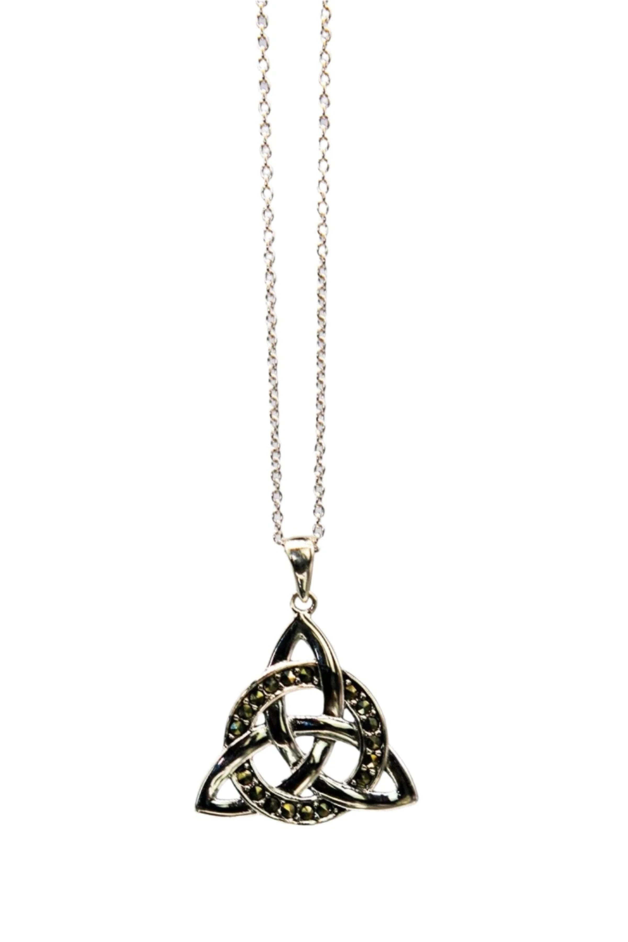 Irish Trinity Circle Marcasite Pendant Necklace on a white background - L'Atelier Global