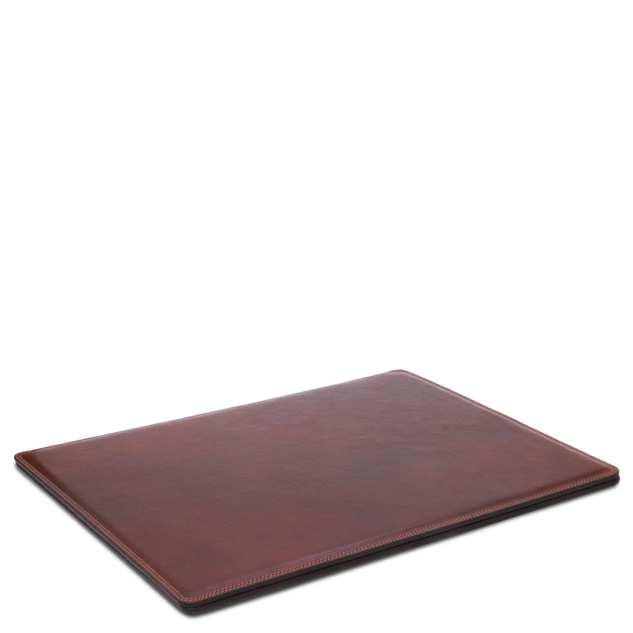 Front angled view Italian Leather Desk Pad With Inner Compartment in Brown