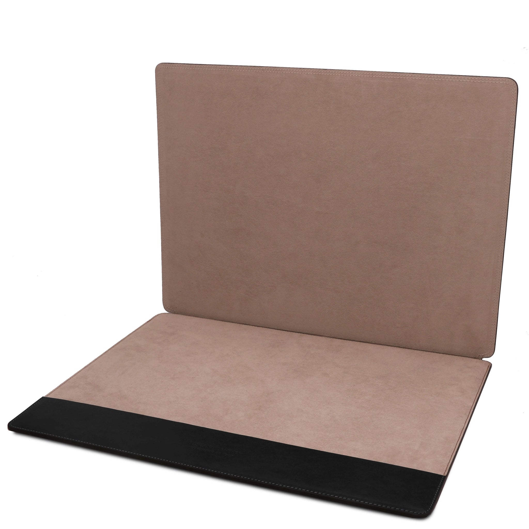 Italian Leather Premium Desk pad With Inner Compartment in Black opened to show inner compartment for paper storage