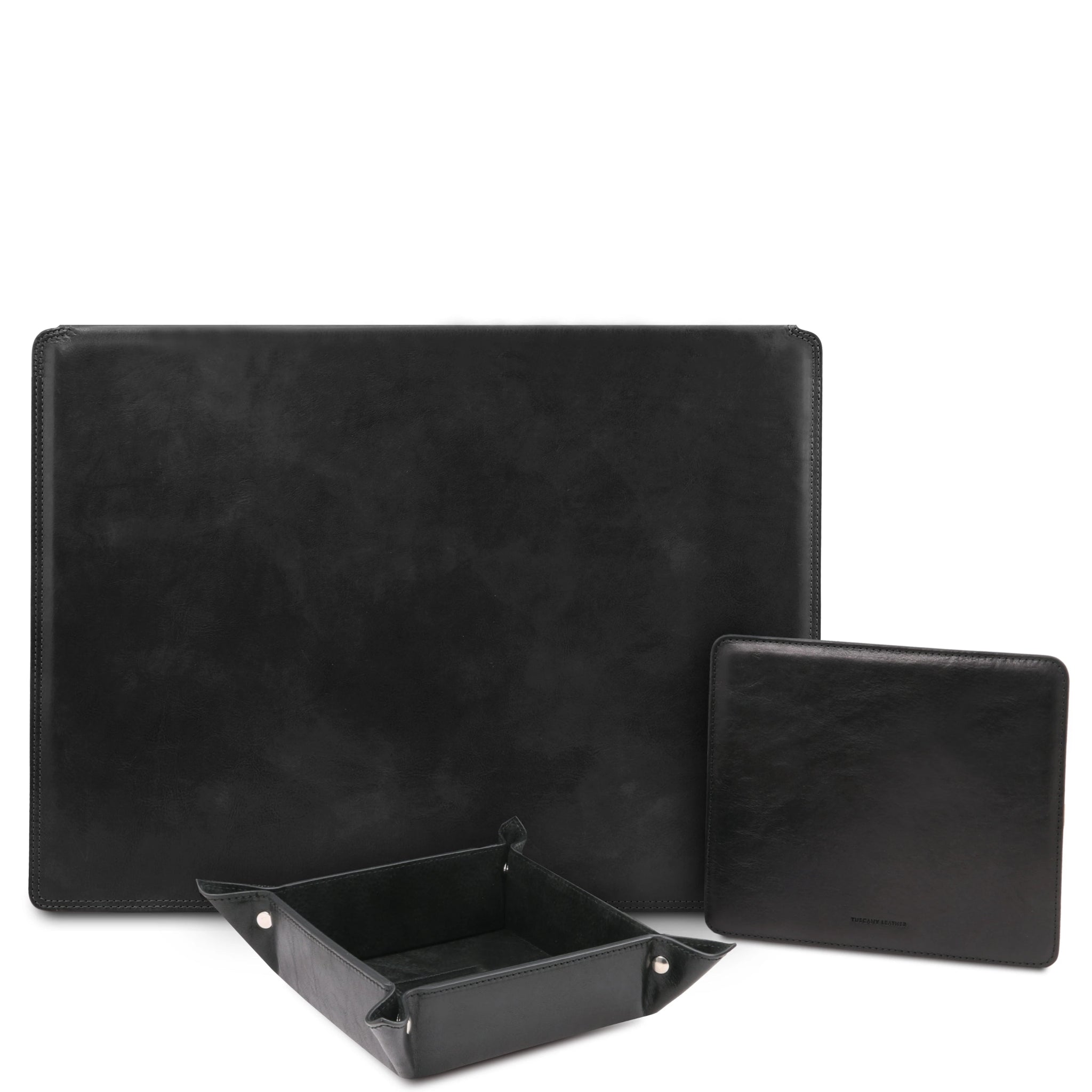 Italian Leather Premium Desk pad With Inner Compartment, Mouse pad and Valet Tray in Black - L'Atelier Global