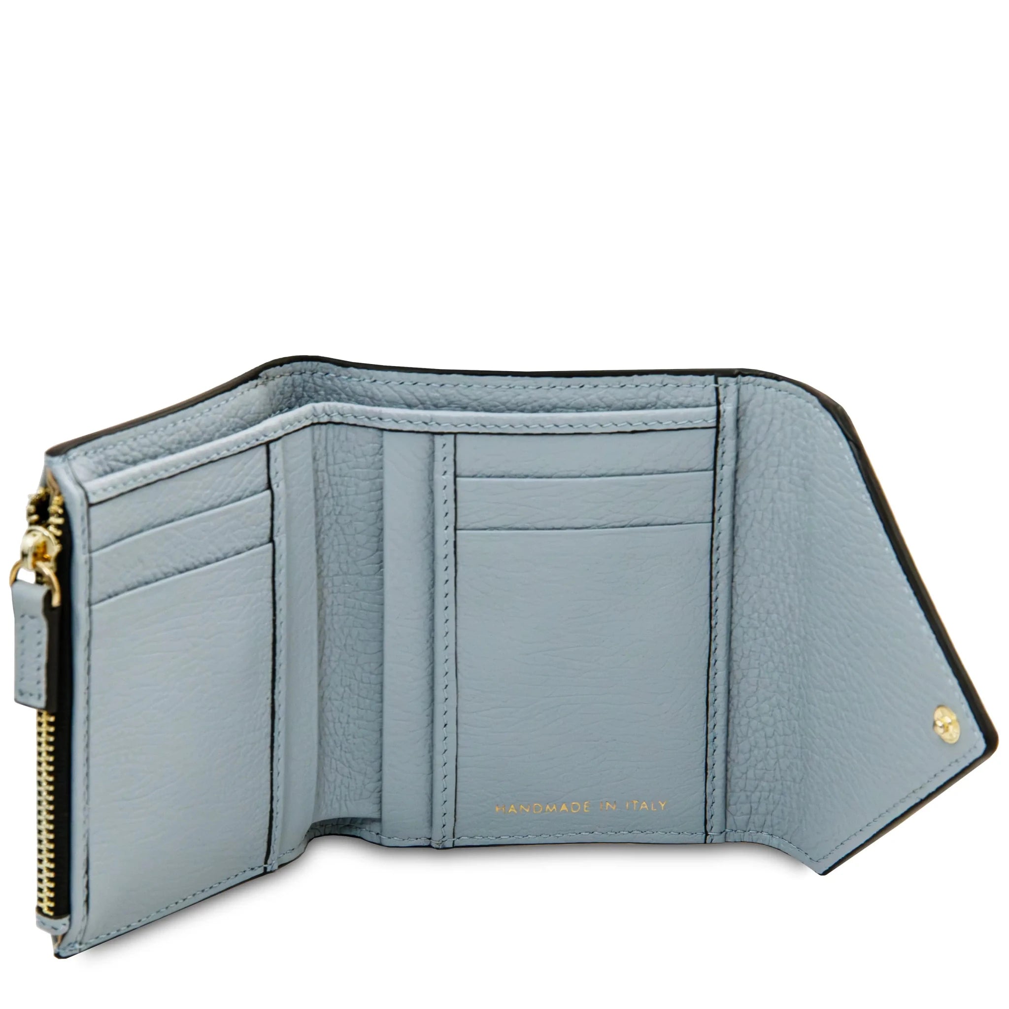 Interior view light blue Italian Pebbled Leather Envelope Wallet