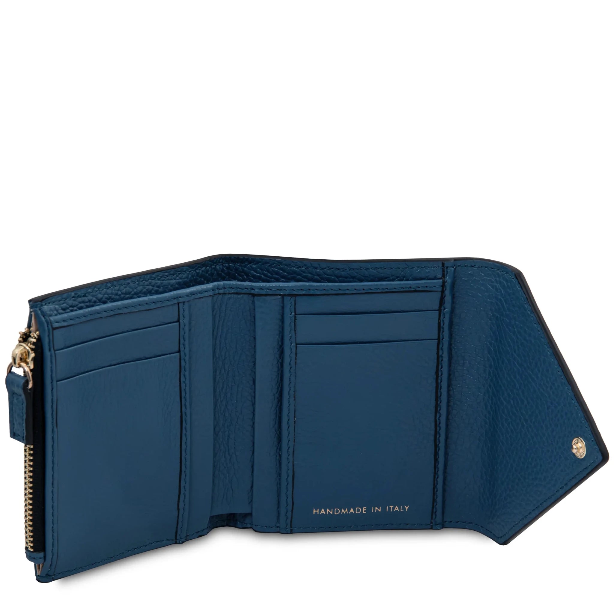 Interior view denim Italian Pebbled Leather Envelope Wallet