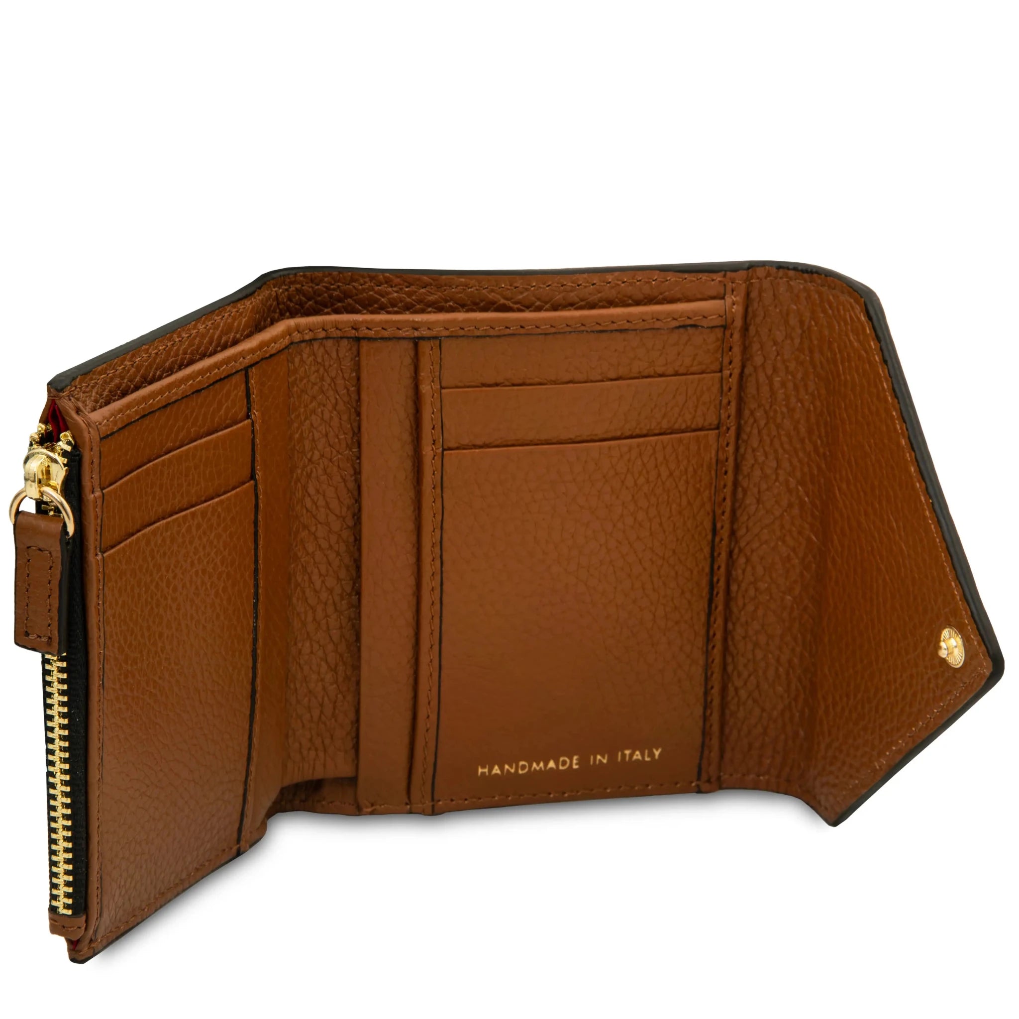 Interior view cognac Italian Pebbled Leather Envelope Wallet