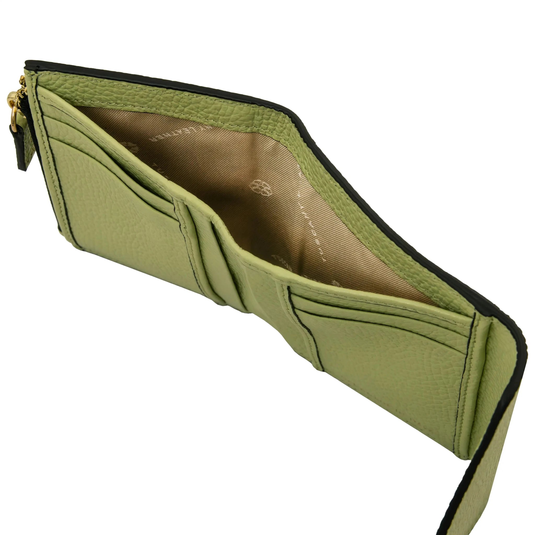 Top dollar bifold view lime green Italian Pebbled Leather Envelope Wallet.