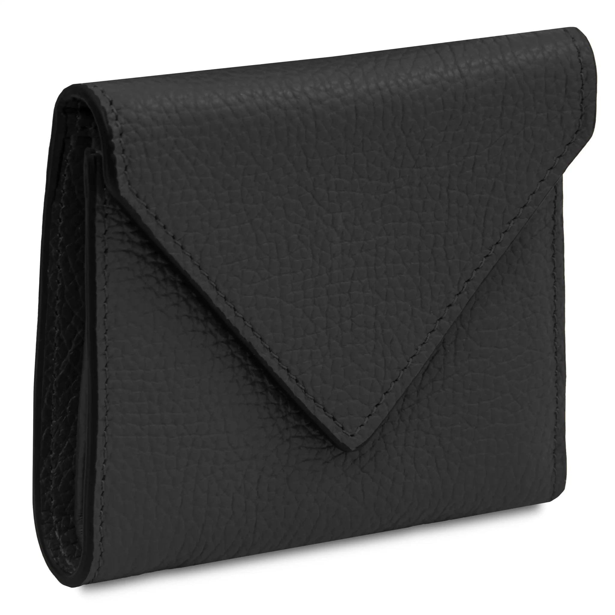 Front angled view black Italian Pebbled Leather Envelope Wallet