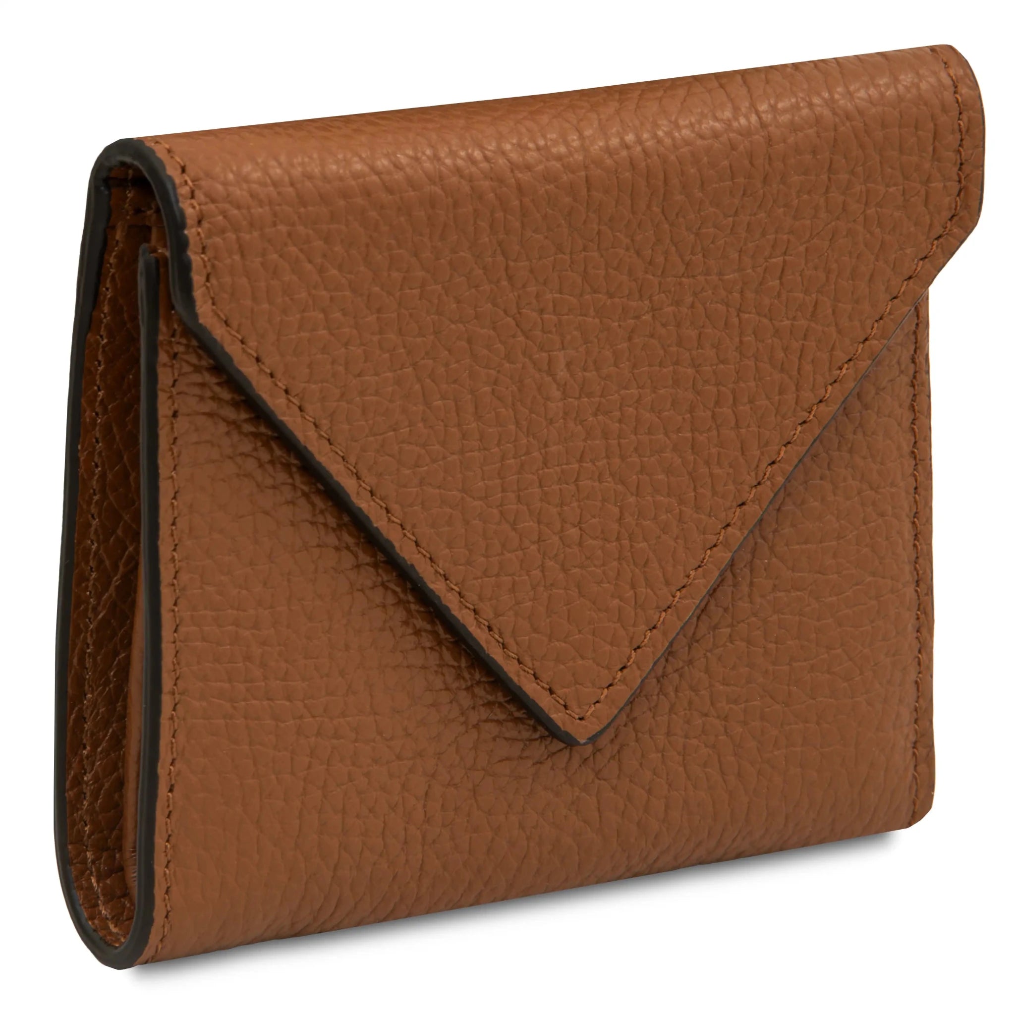 Front angled view cognac Italian Pebbled Leather Envelope Wallet