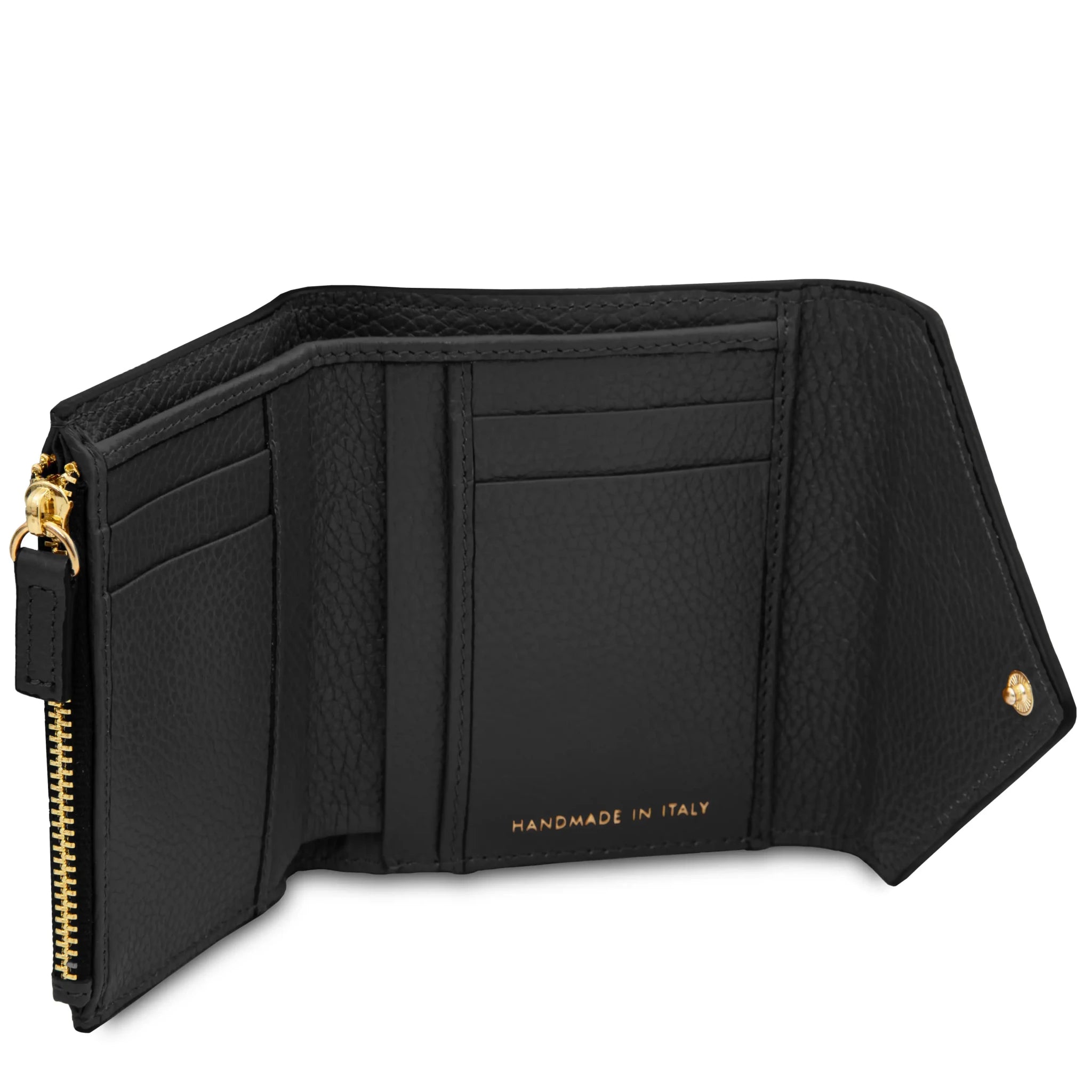 Interior view black Italian Pebbled Leather Envelope Wallet