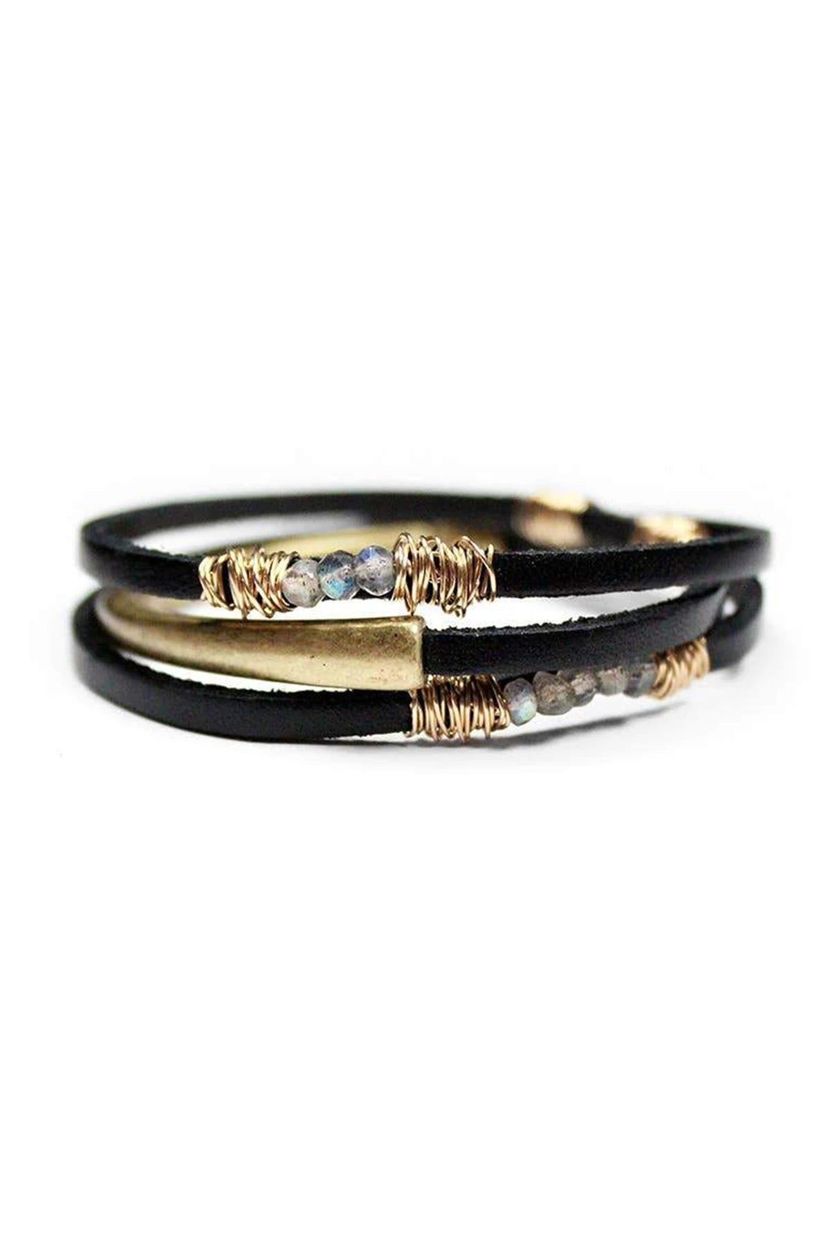 Labradorite Rondelle Saddle Wrap Bracelet -on a white background