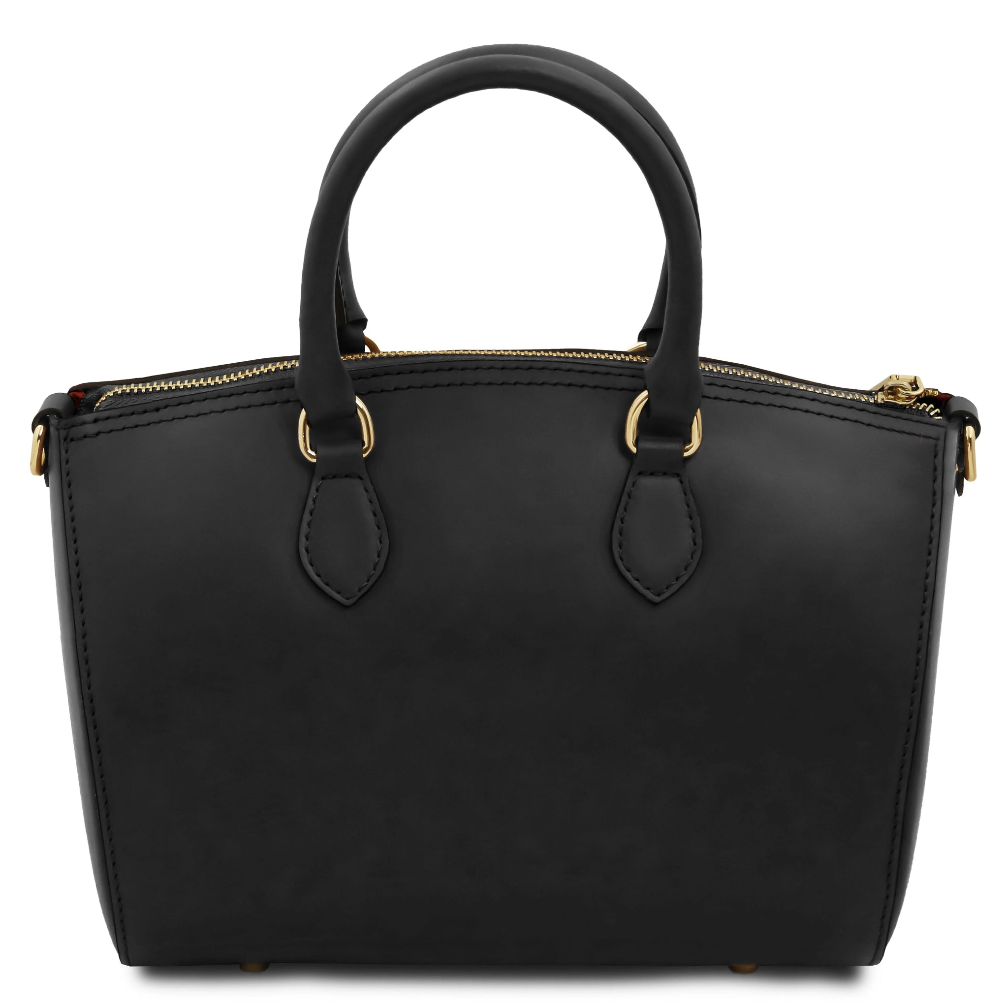 Back view of Layla Italian Leather Duffle Bag in black showing top handle