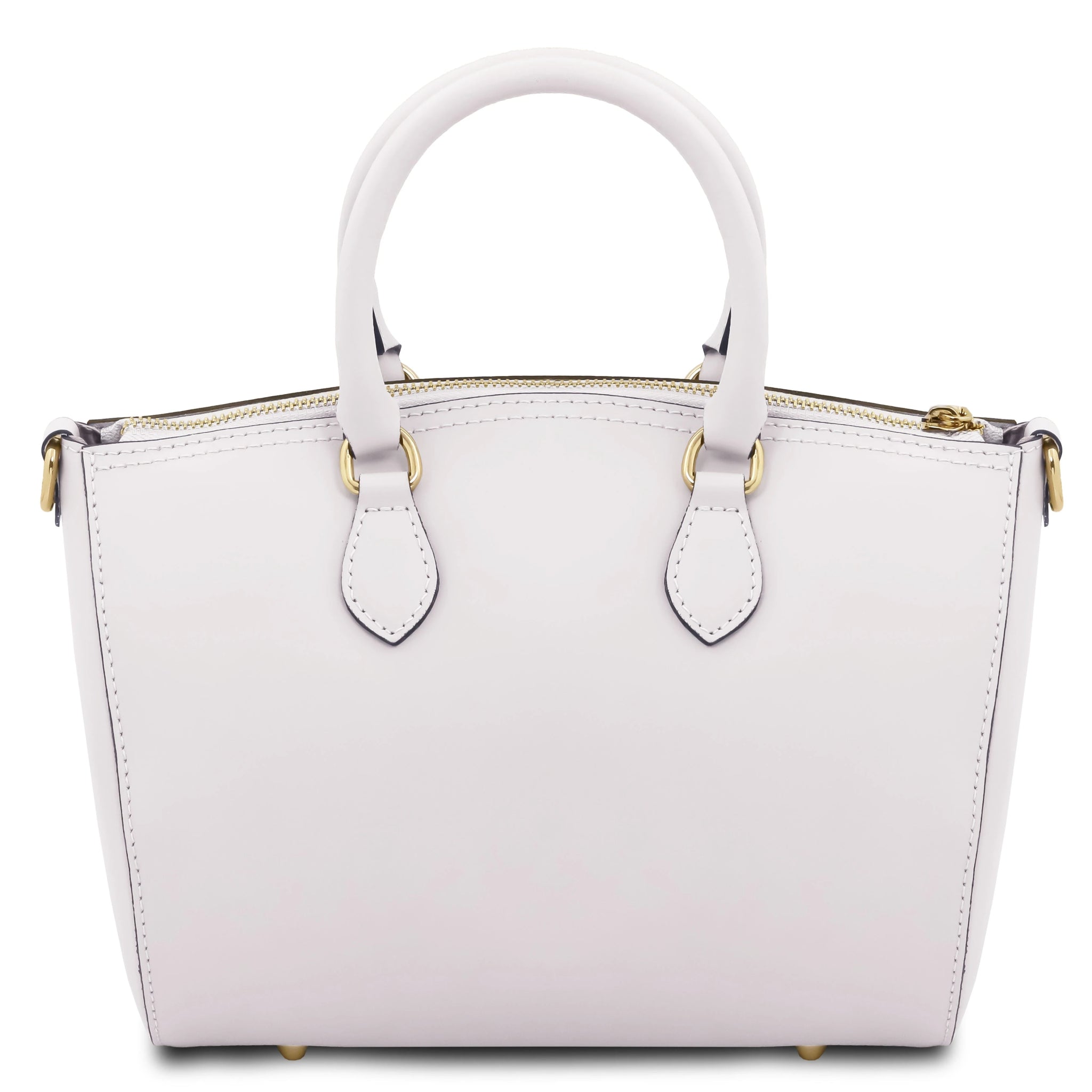 Back view of Layla Italian Leather Duffle Bag in white showing top handle