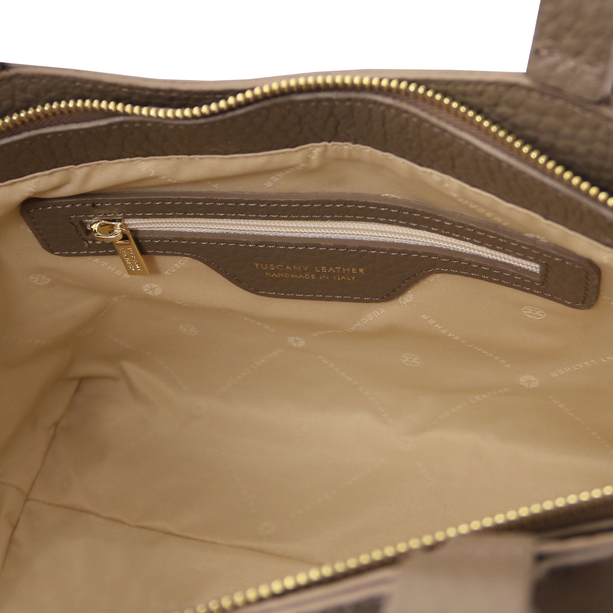 Interior zip pocket of the Libra Leather Suede