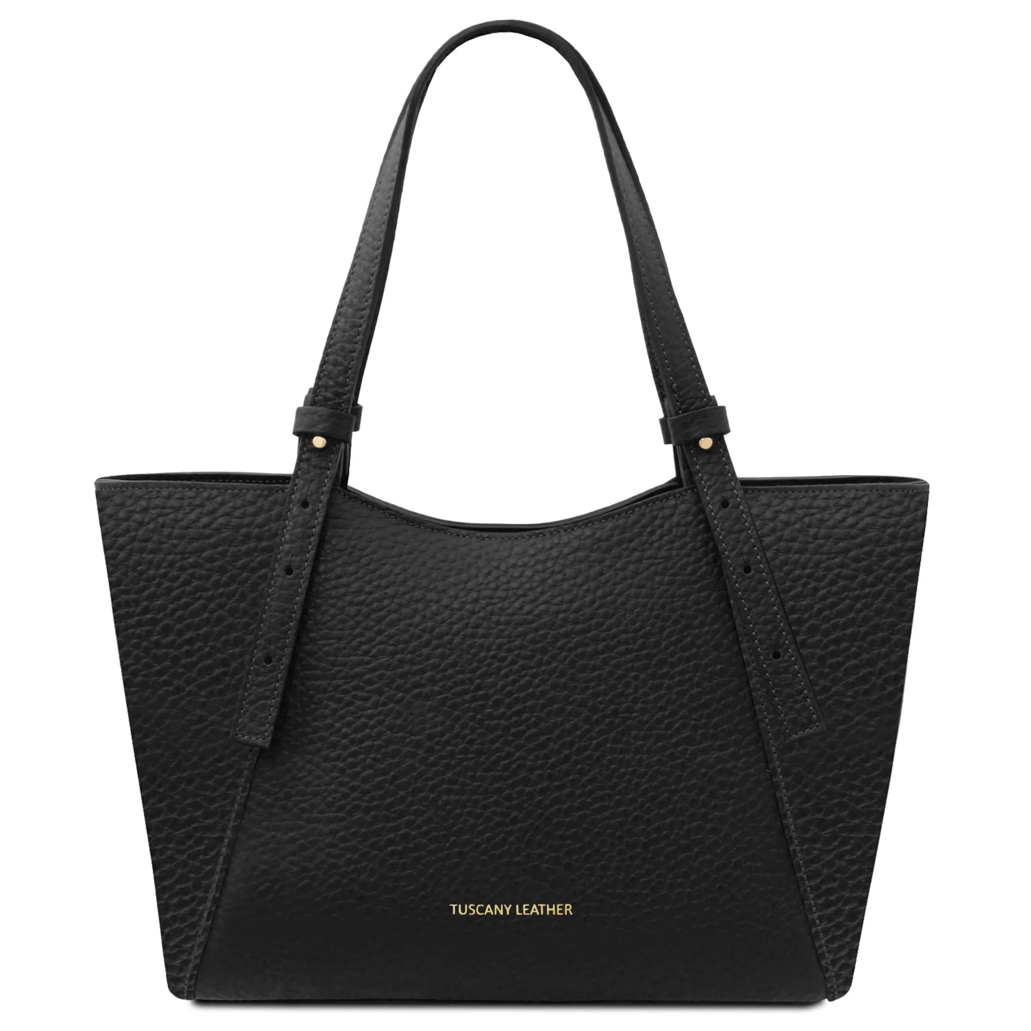 Front view Libra Italian Pebbled Leather Shoulder Bag in black