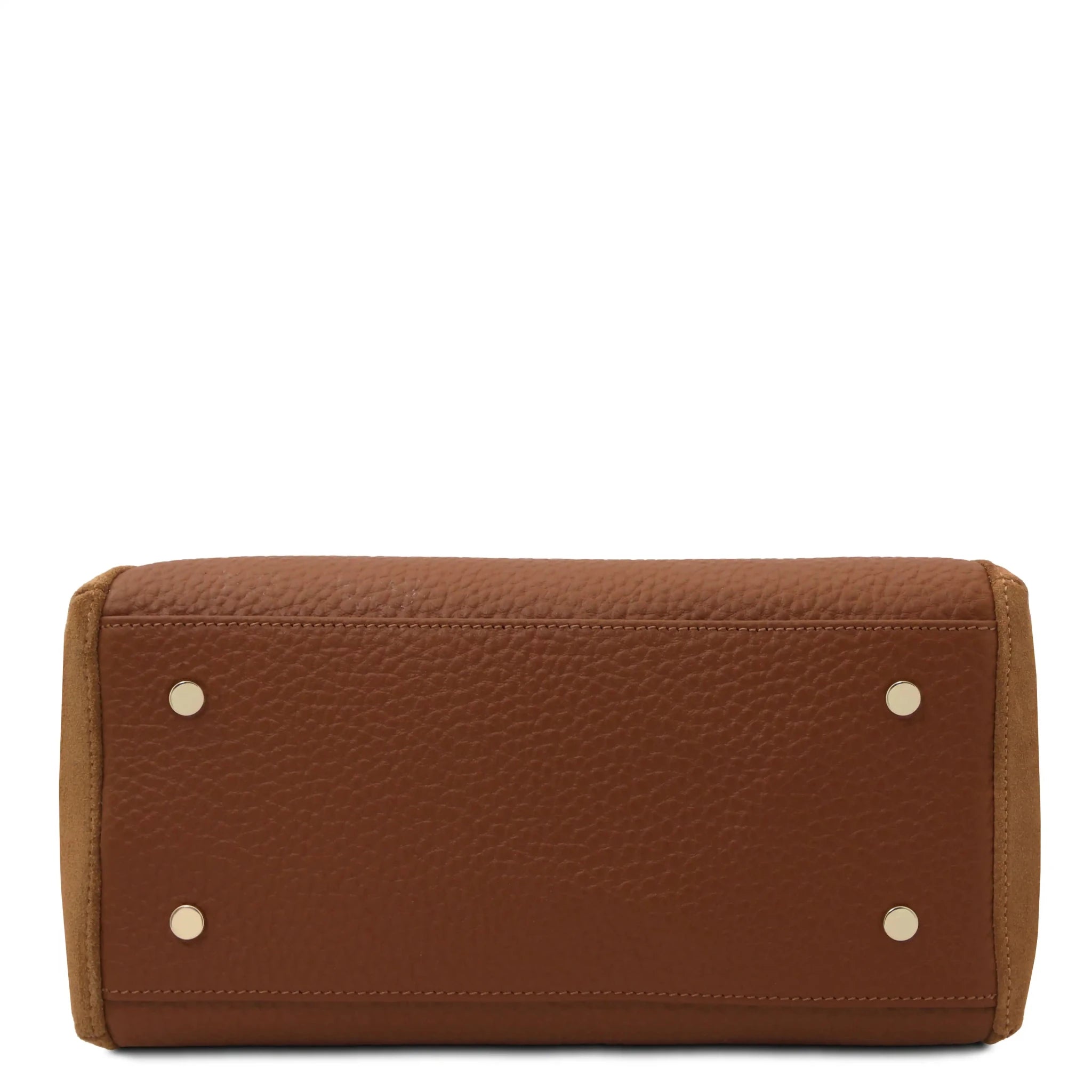 Bottom view Libra Italian Pebbled Leather Shoulder Bag in cognac