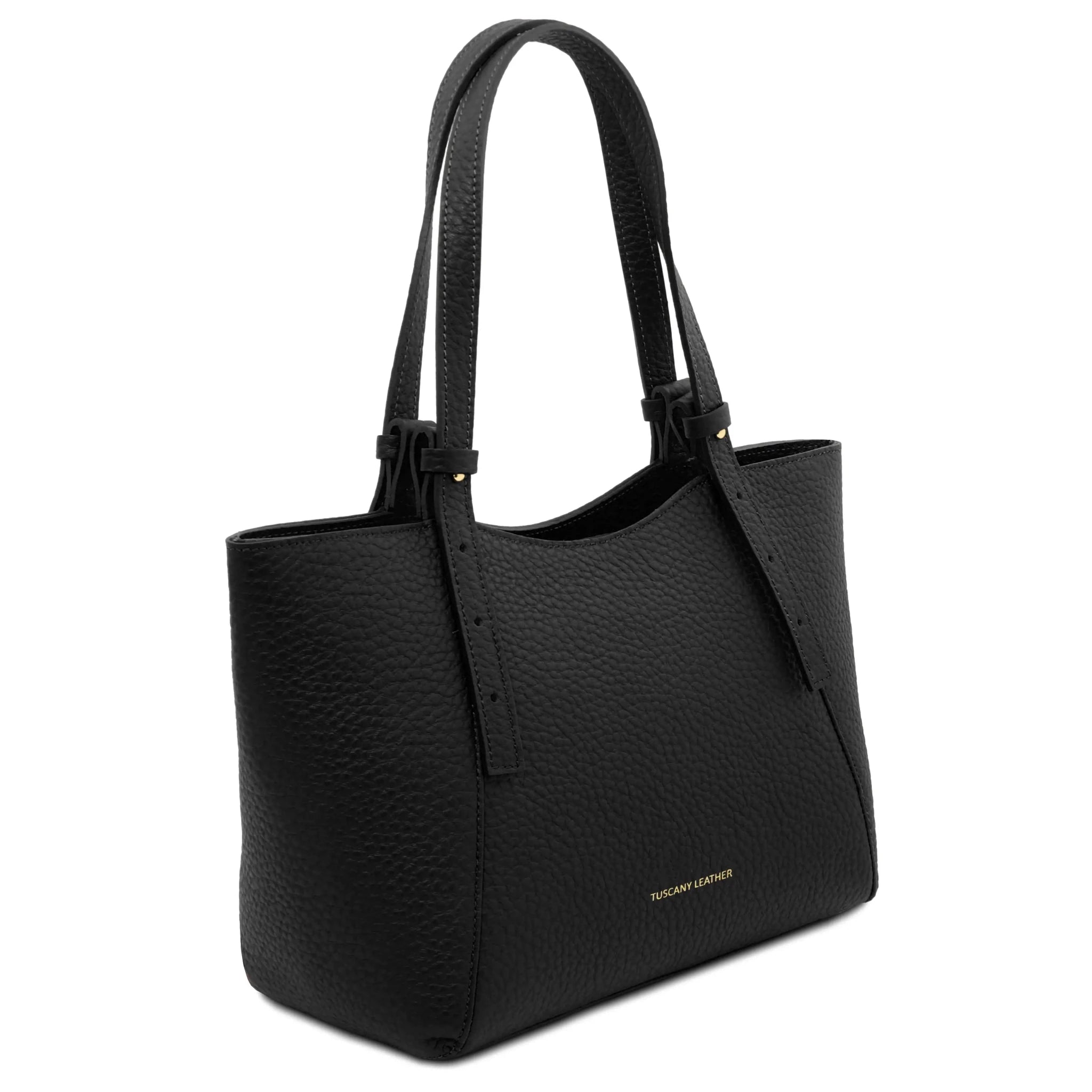 Side view Libra Italian Pebbled Leather Shoulder Bag in black