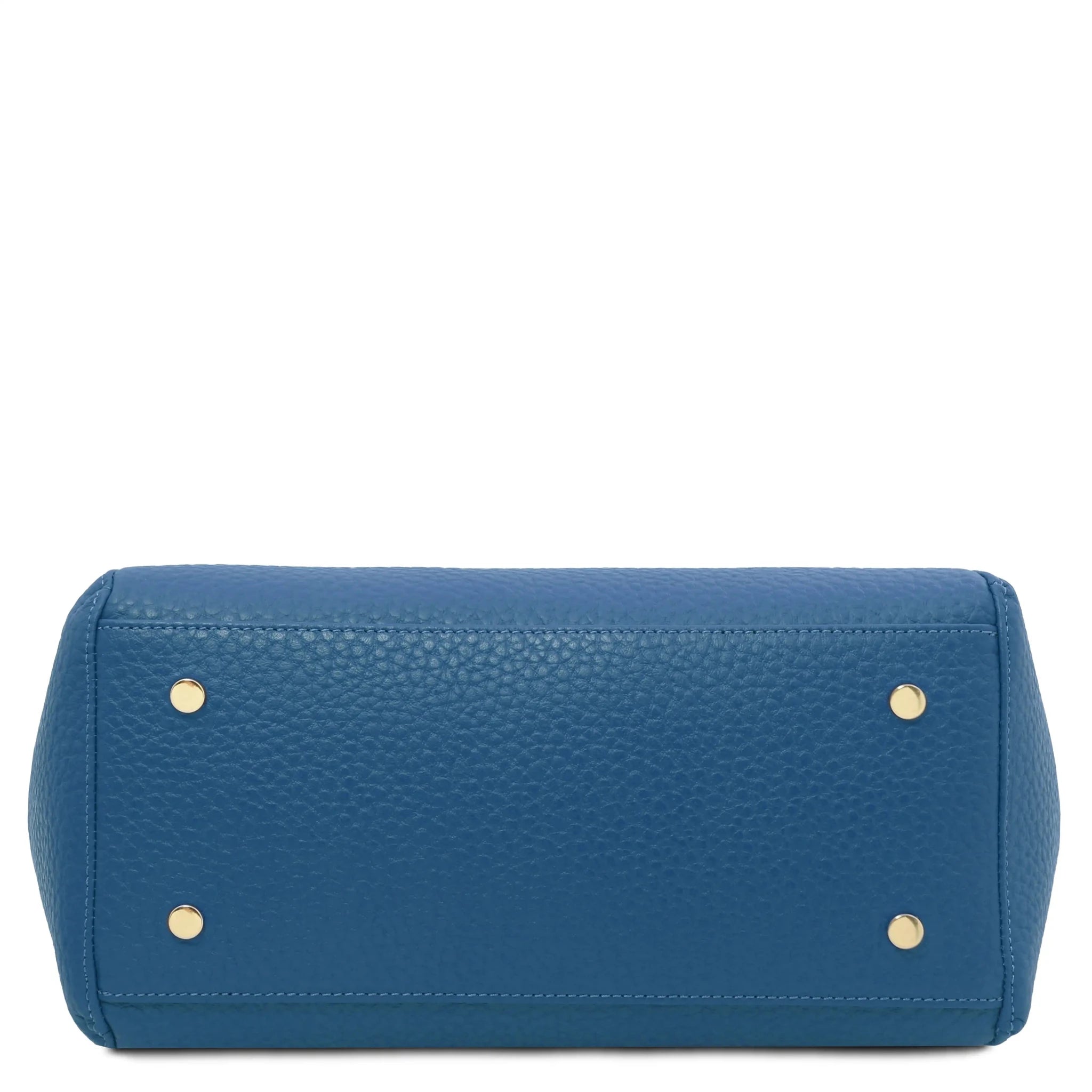 Bottom view Libra Italian Pebbled Leather Shoulder Bag in denim