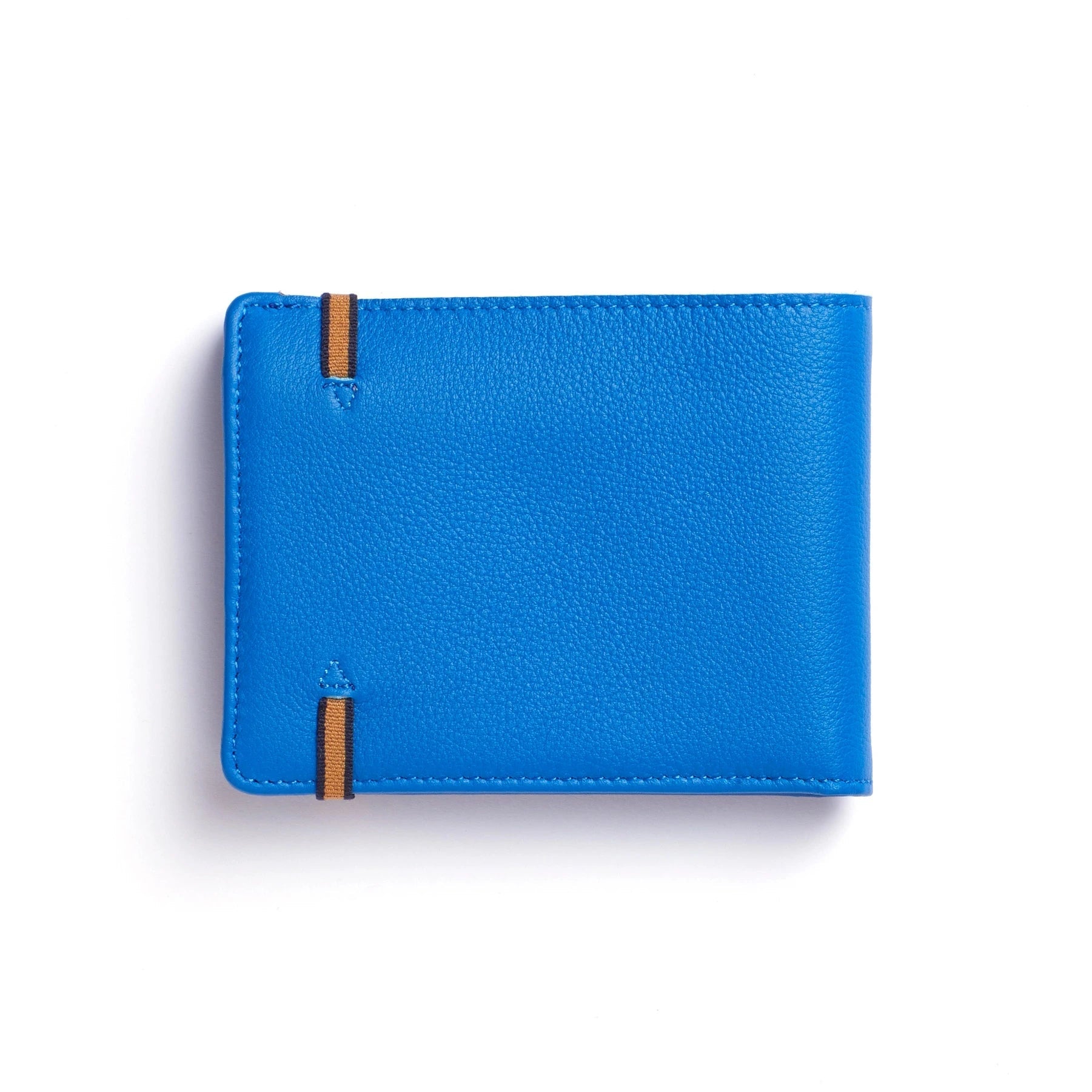 Light Blue Minimalist Wallet with Coin Pocket on a white background showing back of wallet.