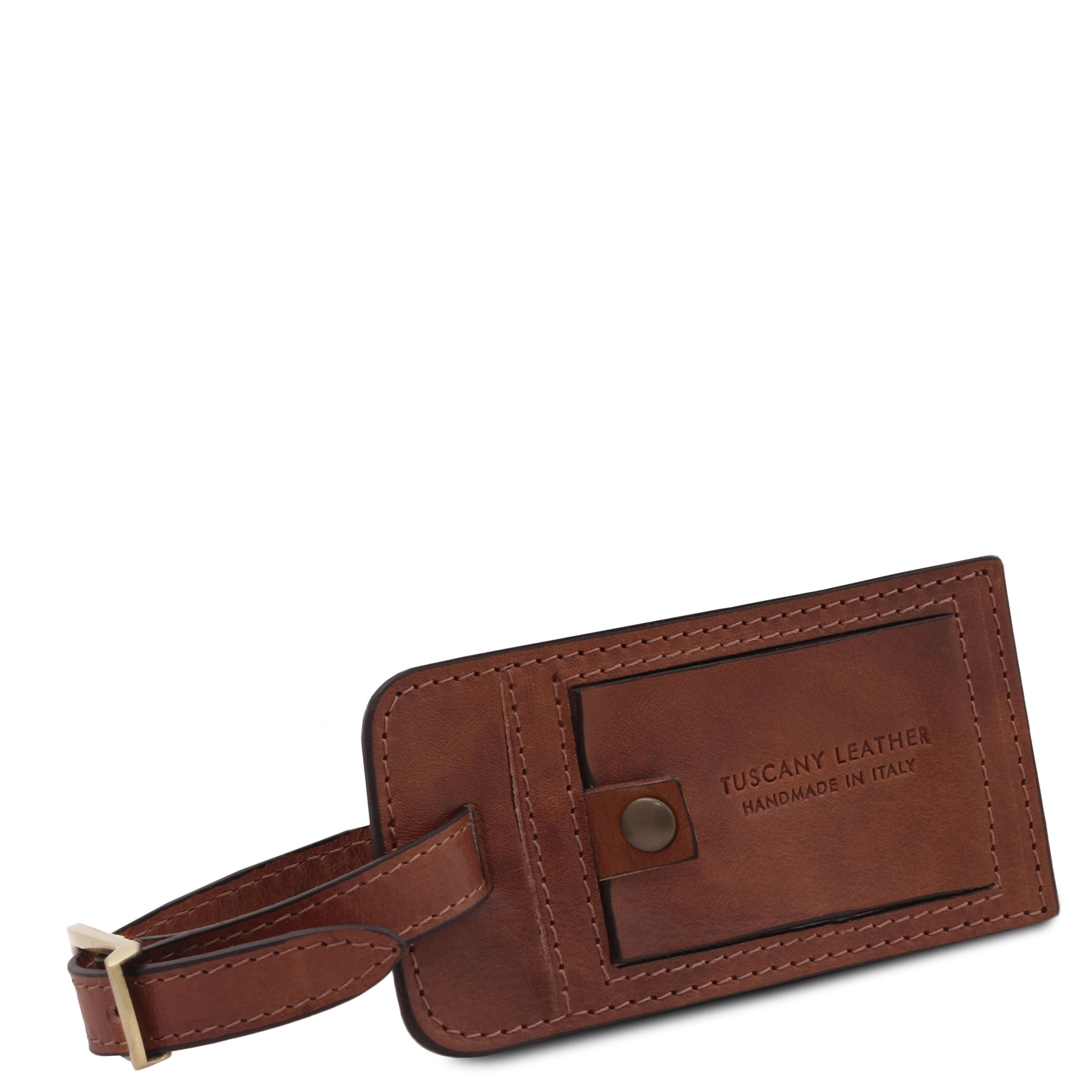 Lisbona Travel Italian Matte Leather Small Duffle Bag in Brown luggage tag