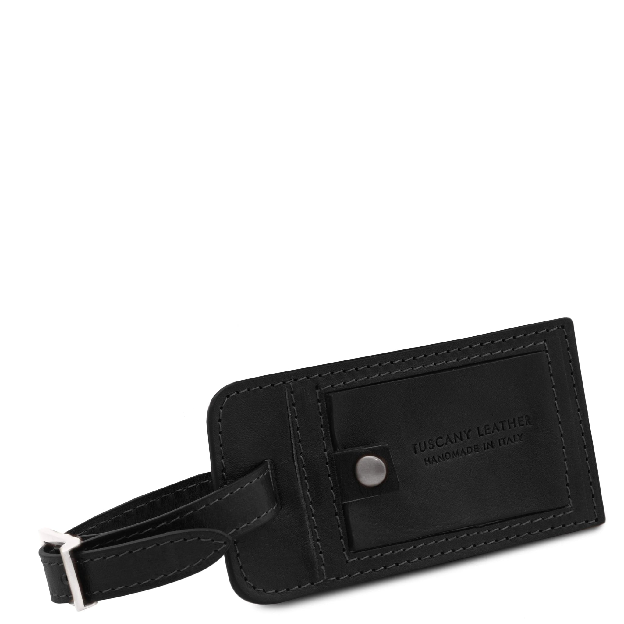 Lisbona Travel Italian Matte Leather Small Duffle Bag in Black luggage tag