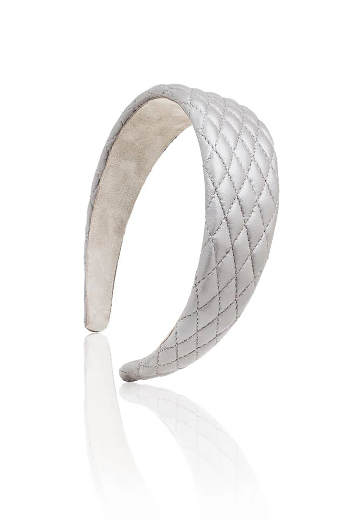 Quilted gray leather headband on a white background