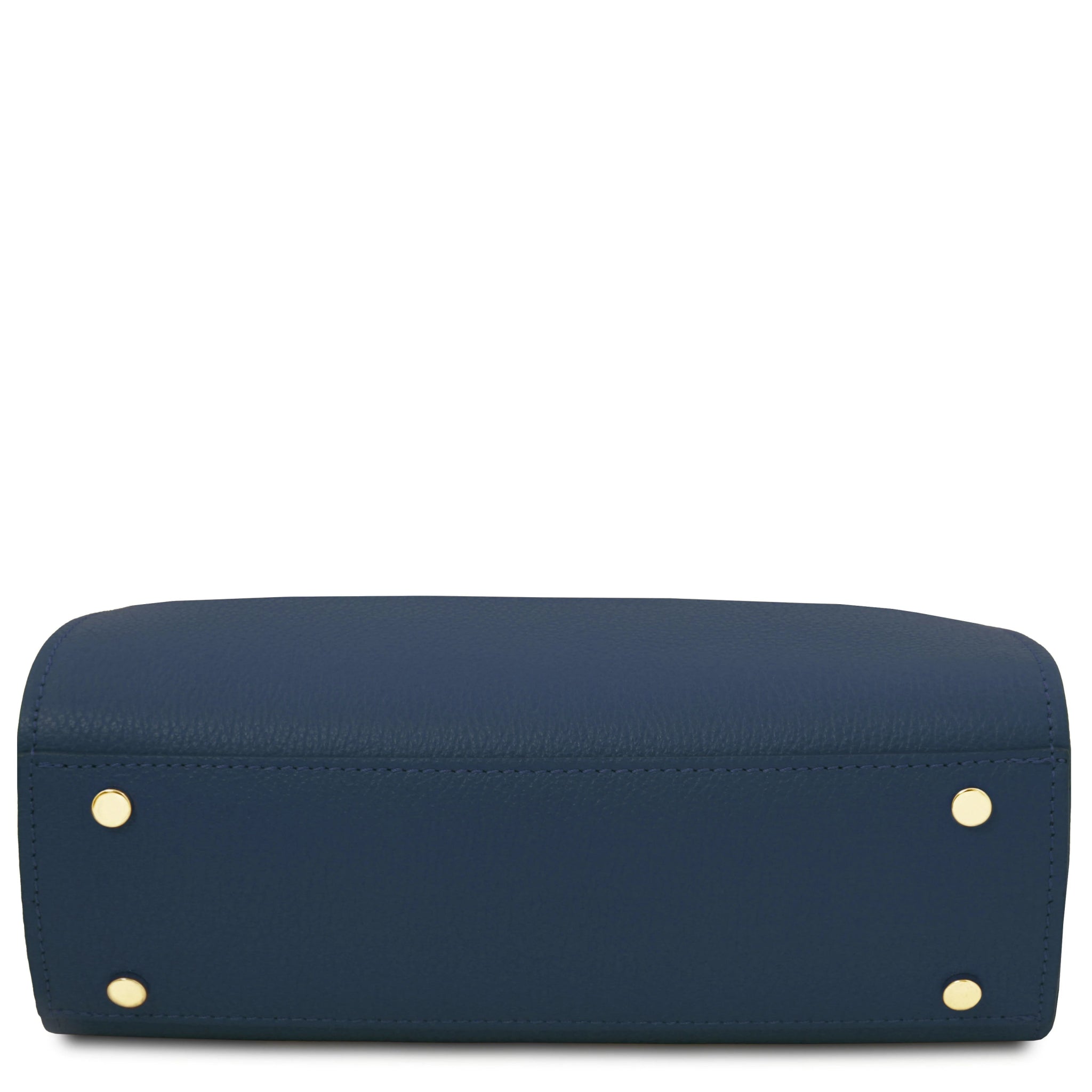 Maisy Italian Leather Tote Bag in Dark Blue Bottom View with four golden protective meta feet