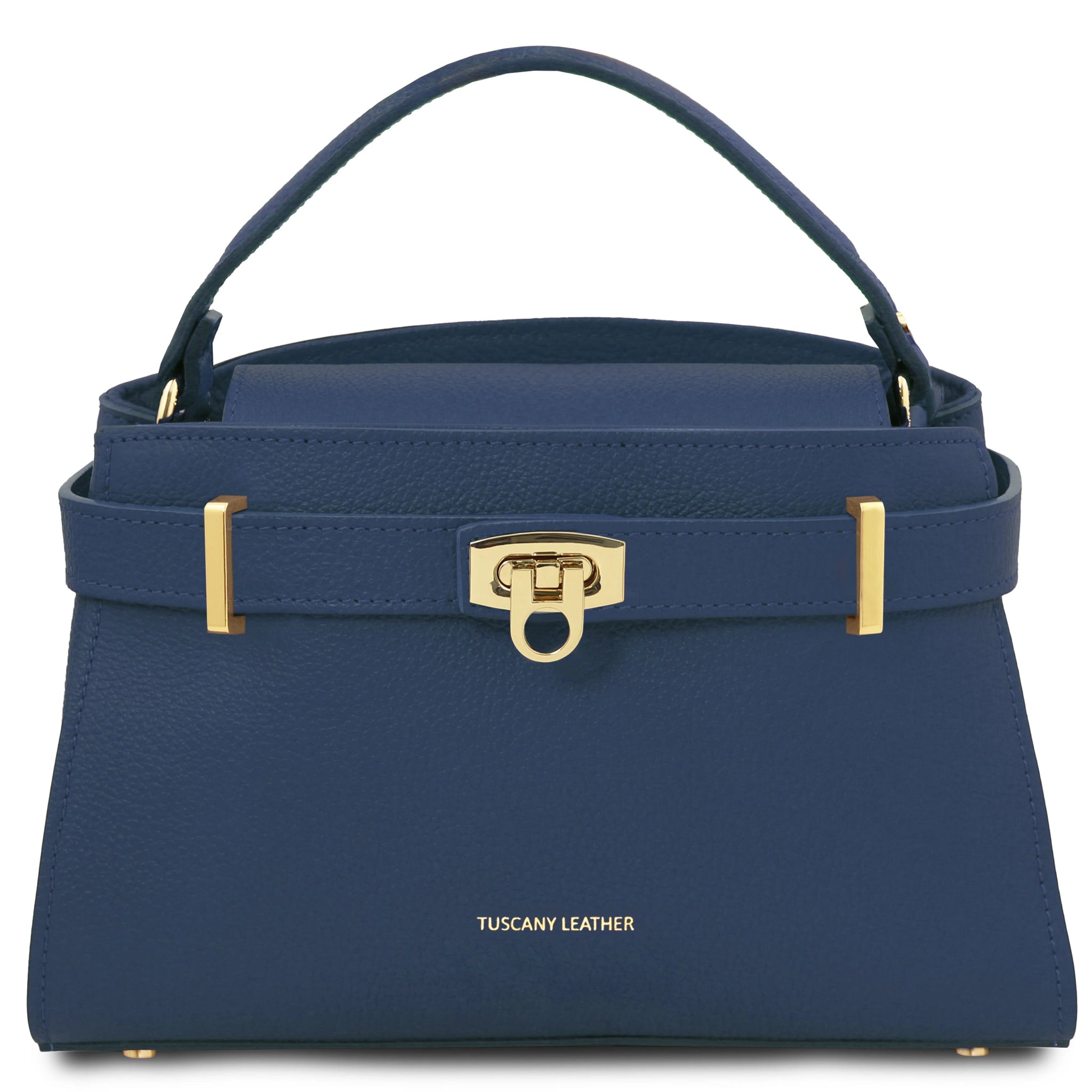 Maisy Italian Leather Tote Bag in Dark Blue Front View