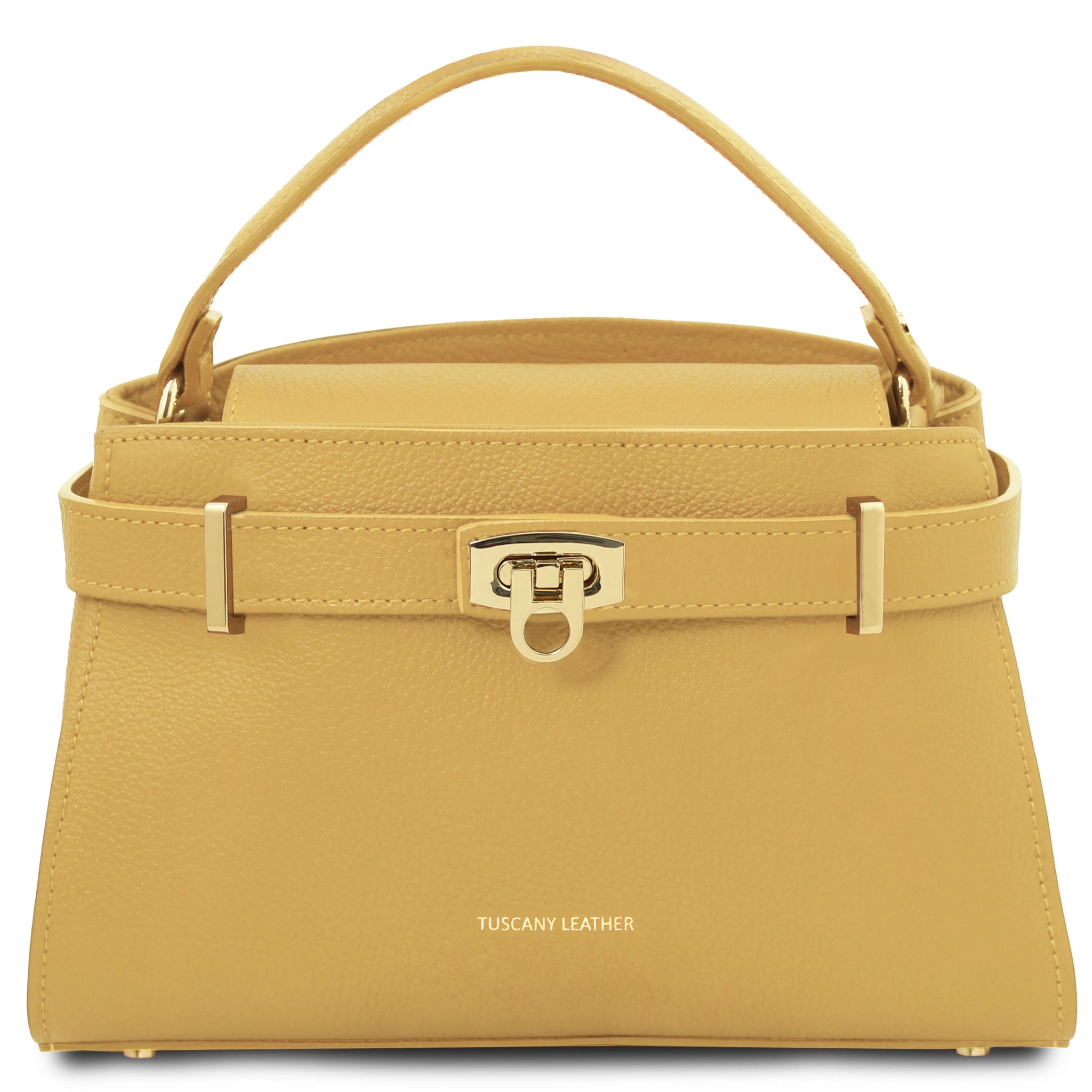 Maisy Italian Leather Tote Bag in Pastel Yellow Front View