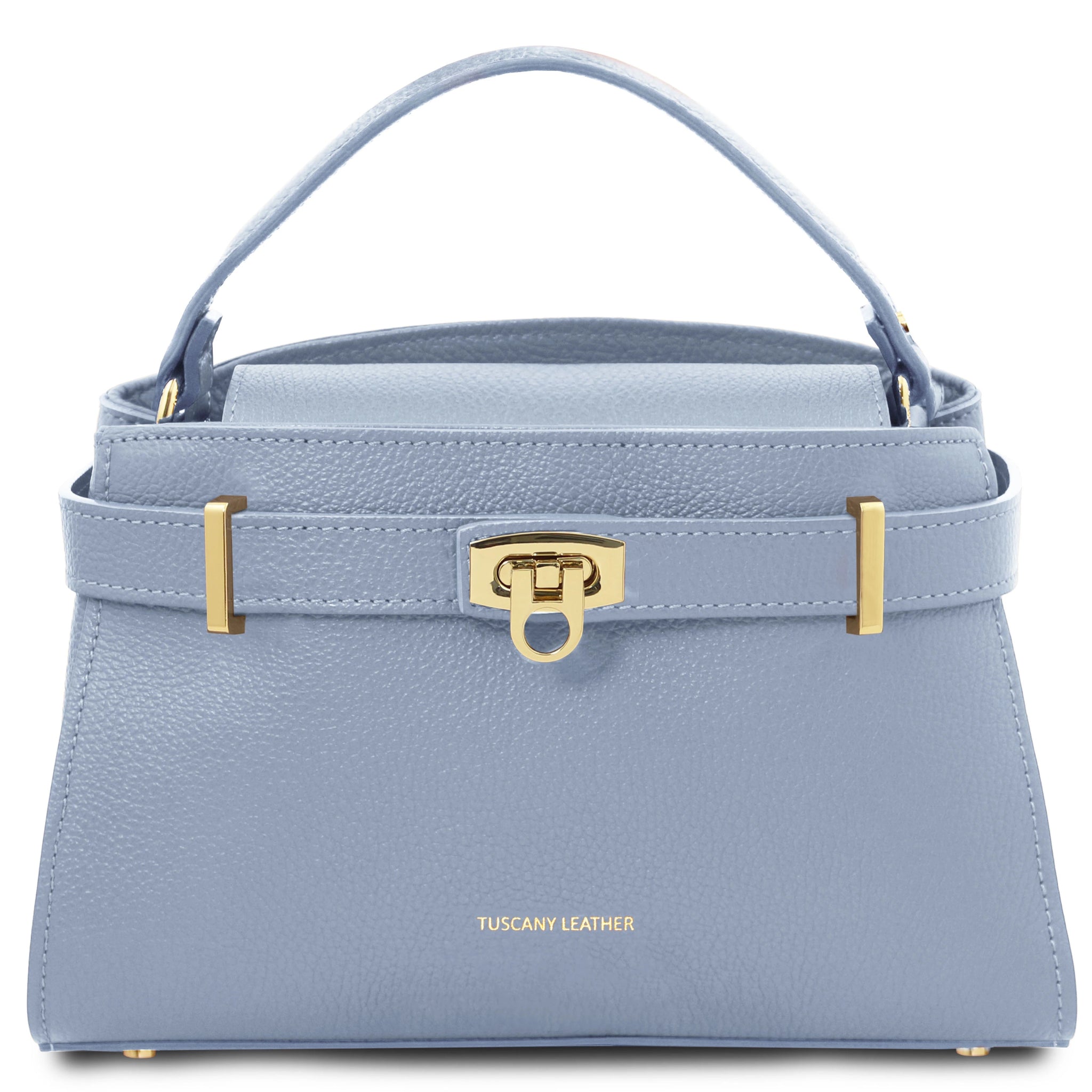 Maisy Italian Leather Tote Bag in Light Blue Front View