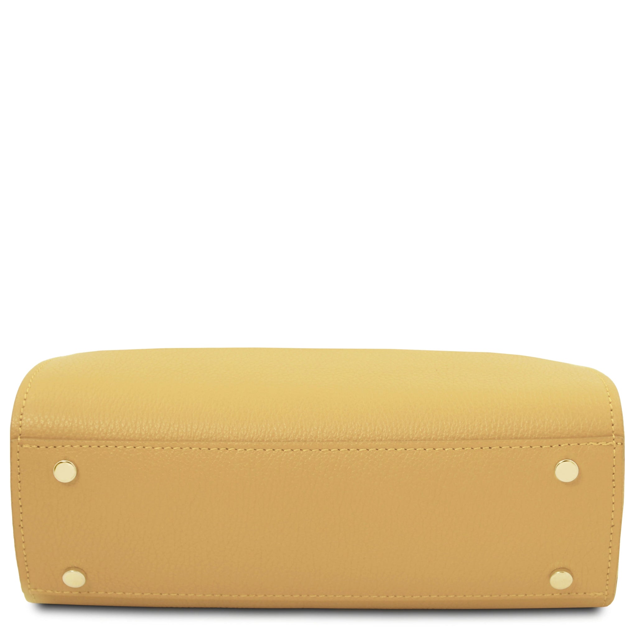 Maisy Italian Leather Tote Bag in Pastel Yellow Bottom View with four golden protective meta feet