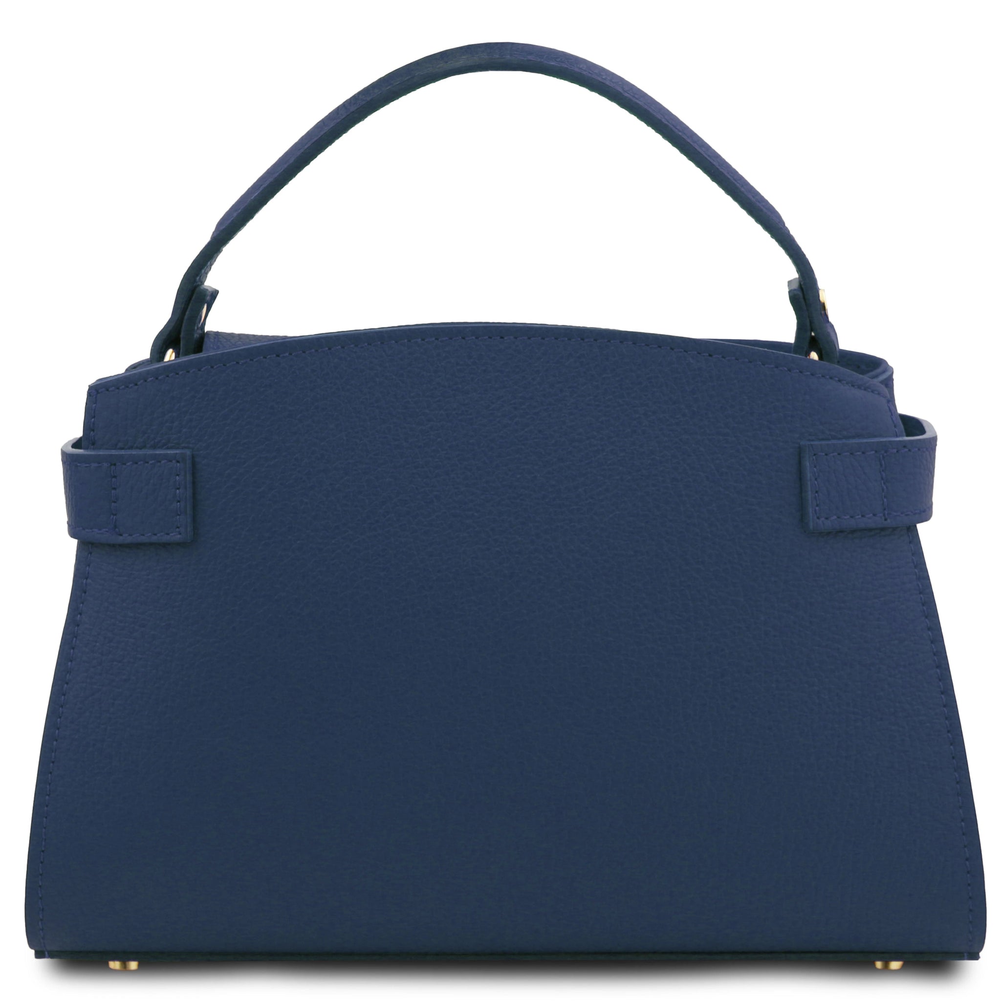 Maisy Italian Leather Tote Bag in Black Back View showing the decorative leather strap ends elegantly looped around each side and stitched in the back.