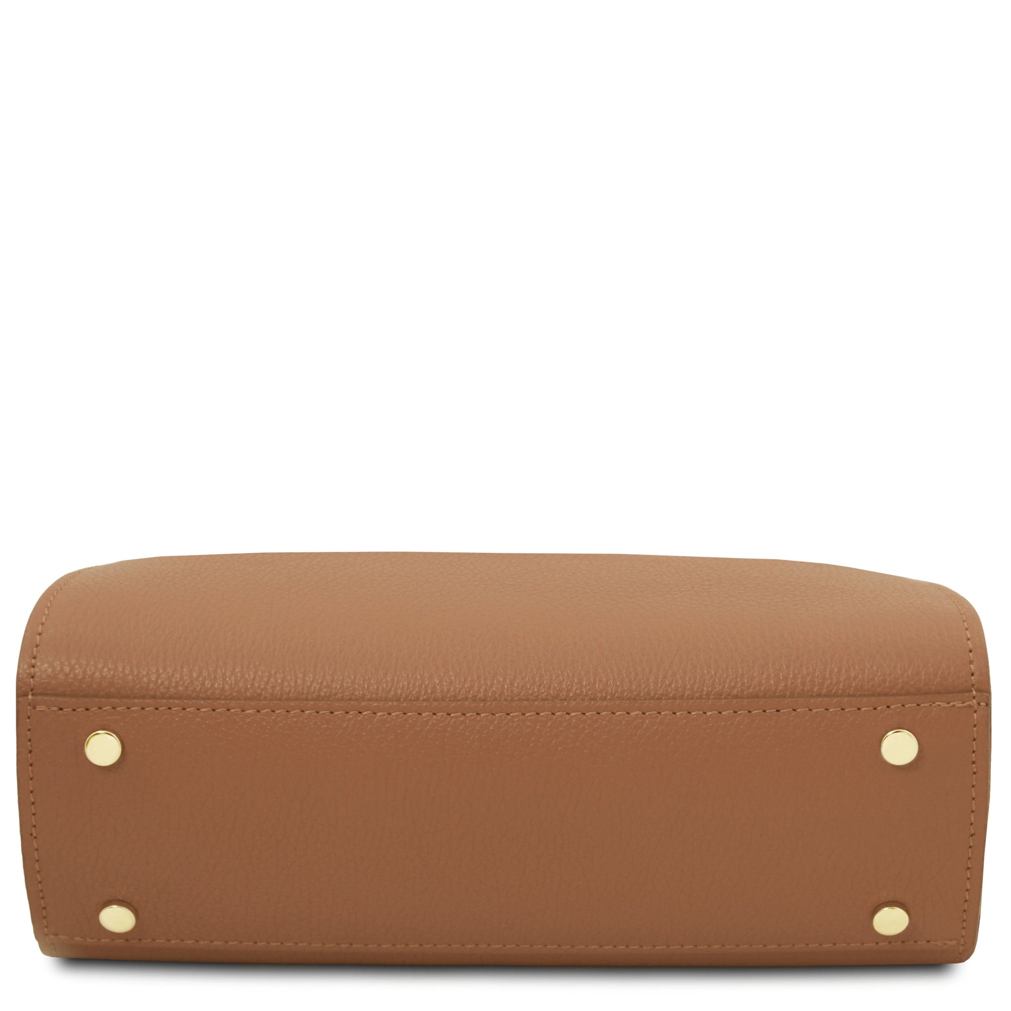 Maisy Italian Leather Tote Bag in Caramel Bottom View with four golden protective meta feet
