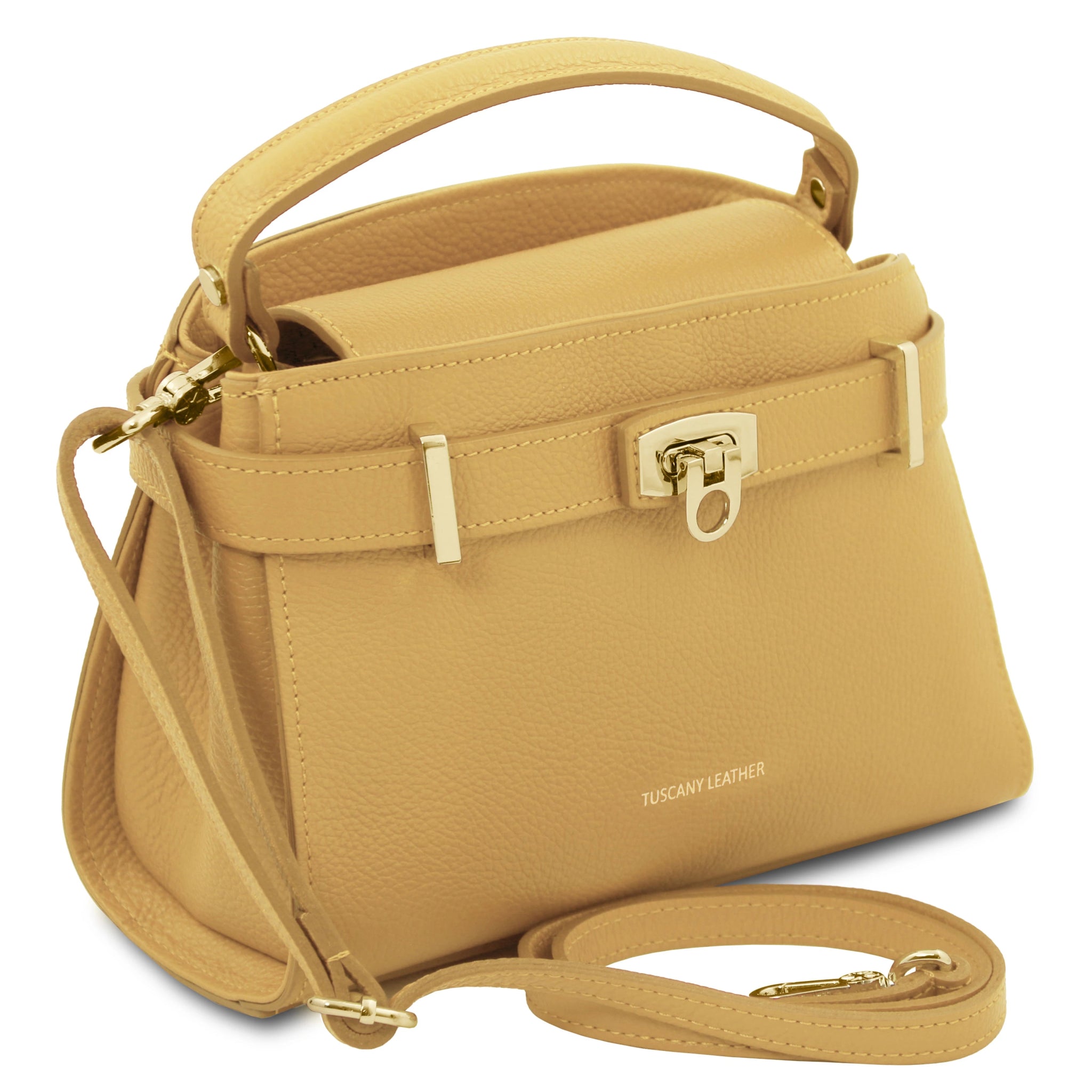 Maisy Italian Leather Tote Bag in Pastel Yellow front view with detachable crossbody strap