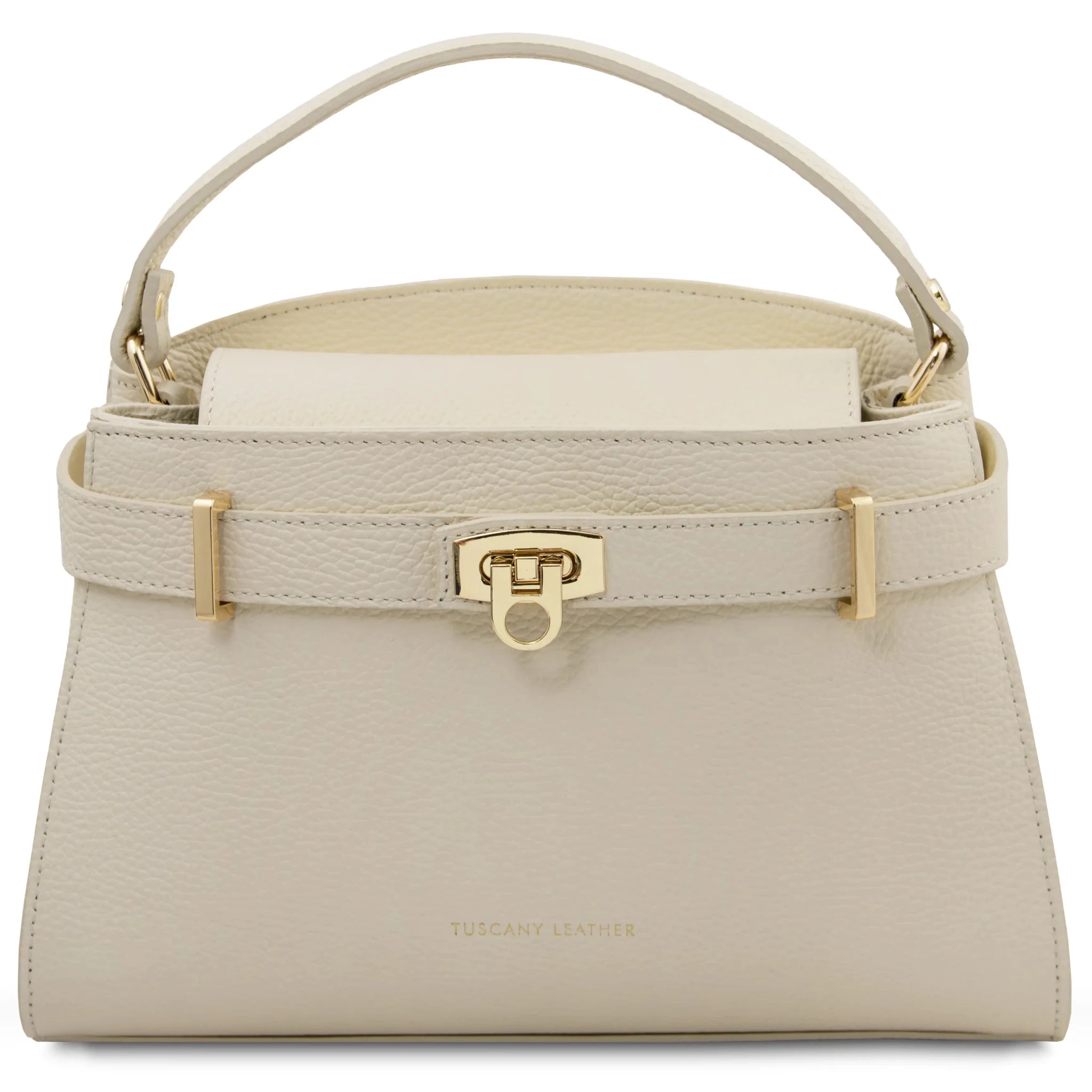 Front view Maisy Italian Smooth Leather Tote in Beige