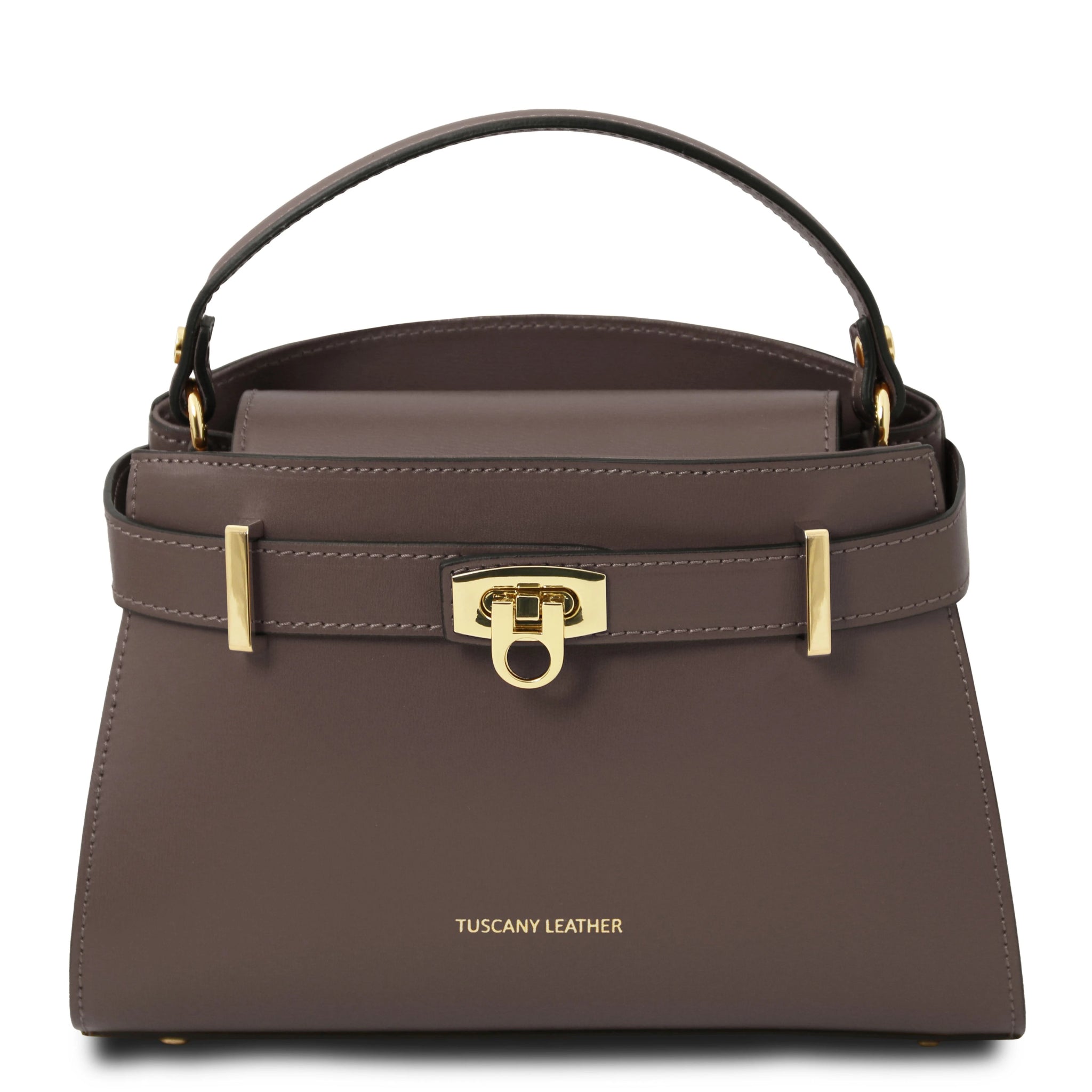 Maisy Italian Leather Tote Bag in Dark Taupe Front View