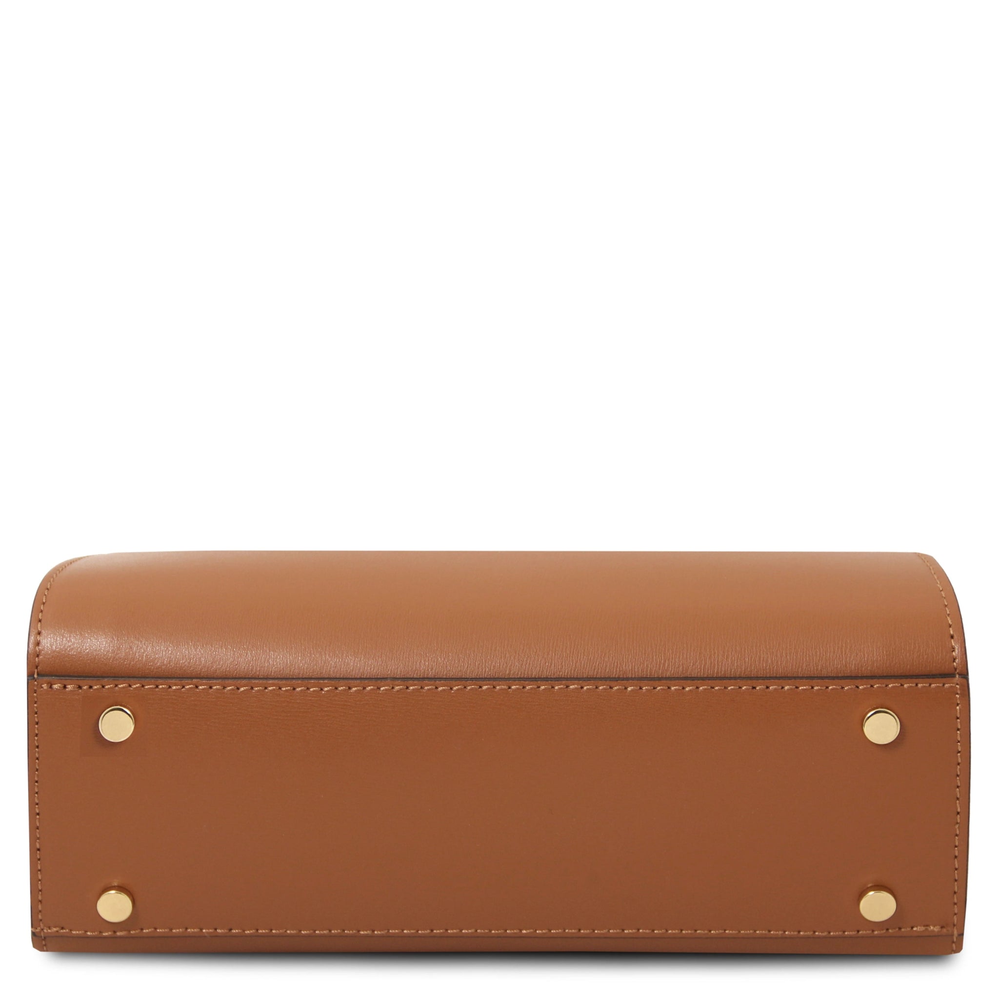 Maisy Italian Leather Tote Bag in Cognac Bottom View with four golden protective meta feet