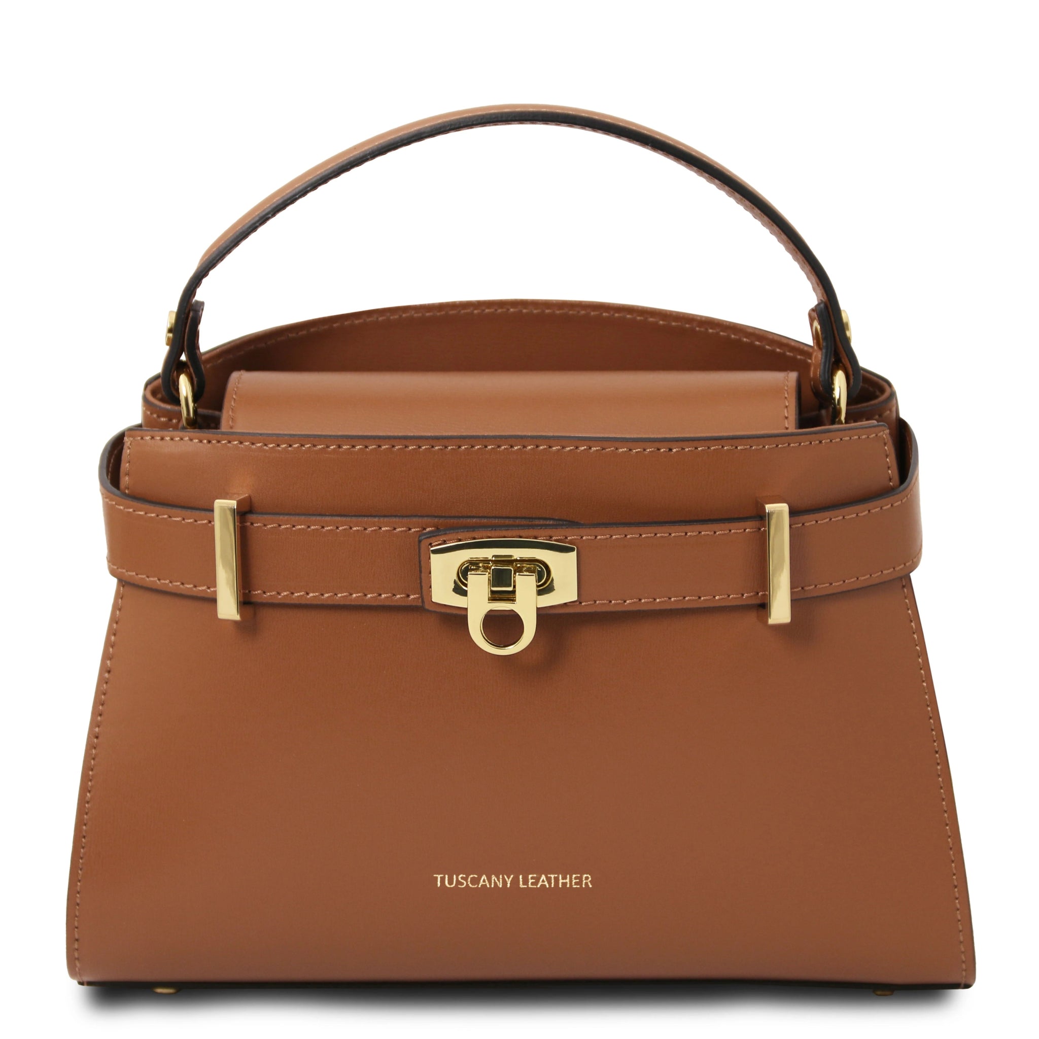 Maisy Italian Leather Tote Bag in Cognac Front View