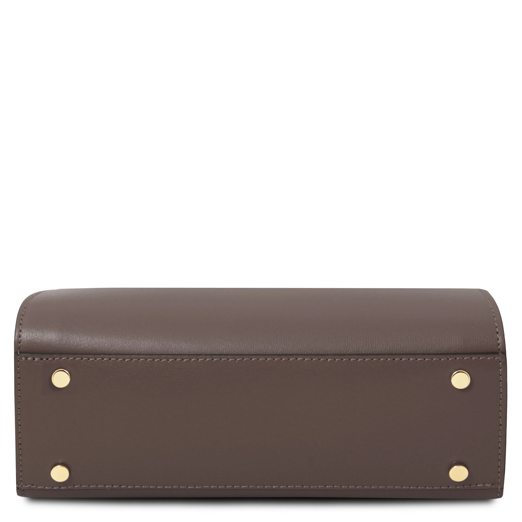 Maisy Italian Leather Tote Bag in Dark Taupe Bottom View with four golden protective meta feet