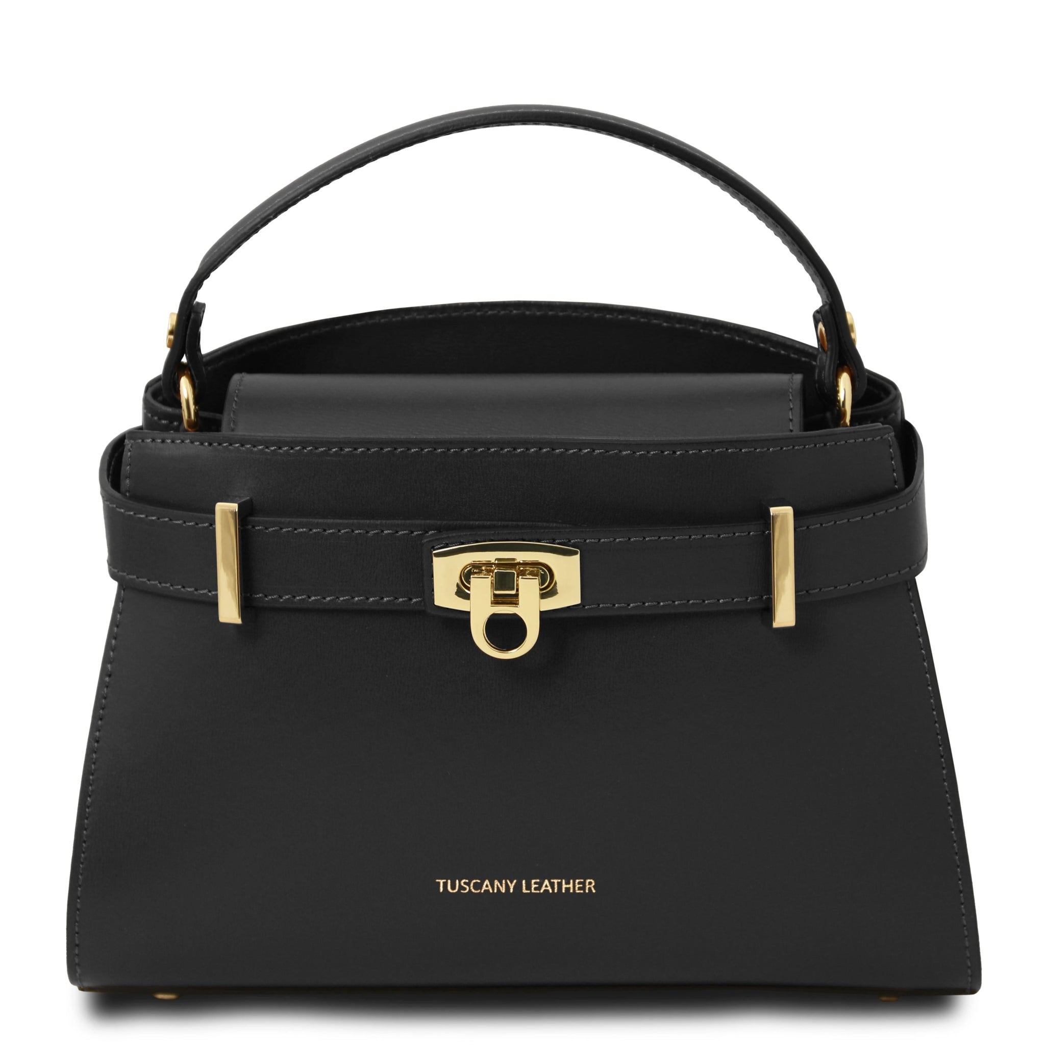 Front view Maisy Italian Smooth Leather Tote in Black